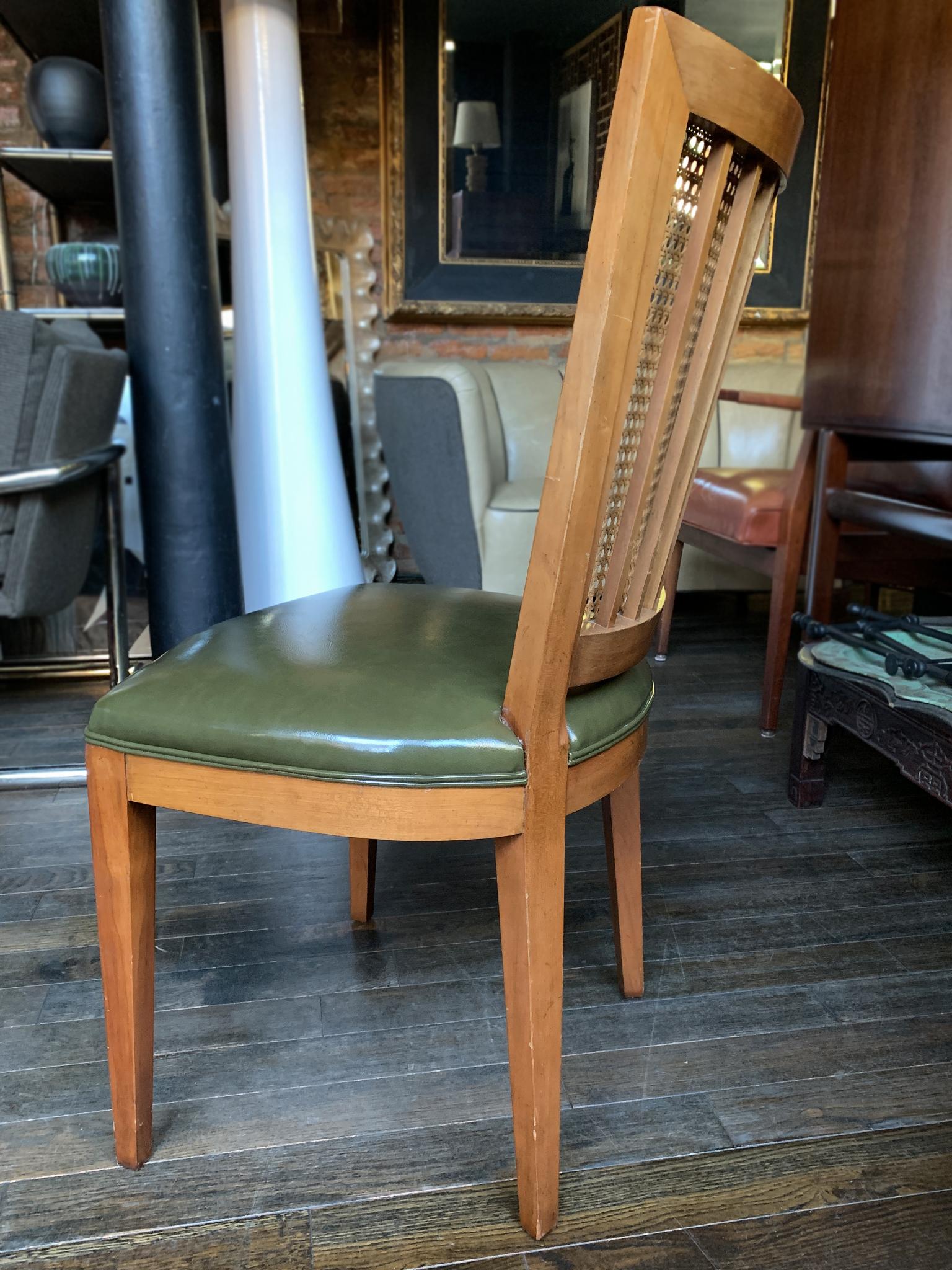 Baker Beech and Faux Leather Chairs with Caning, a Set of 4 In Fair Condition In New York, NY