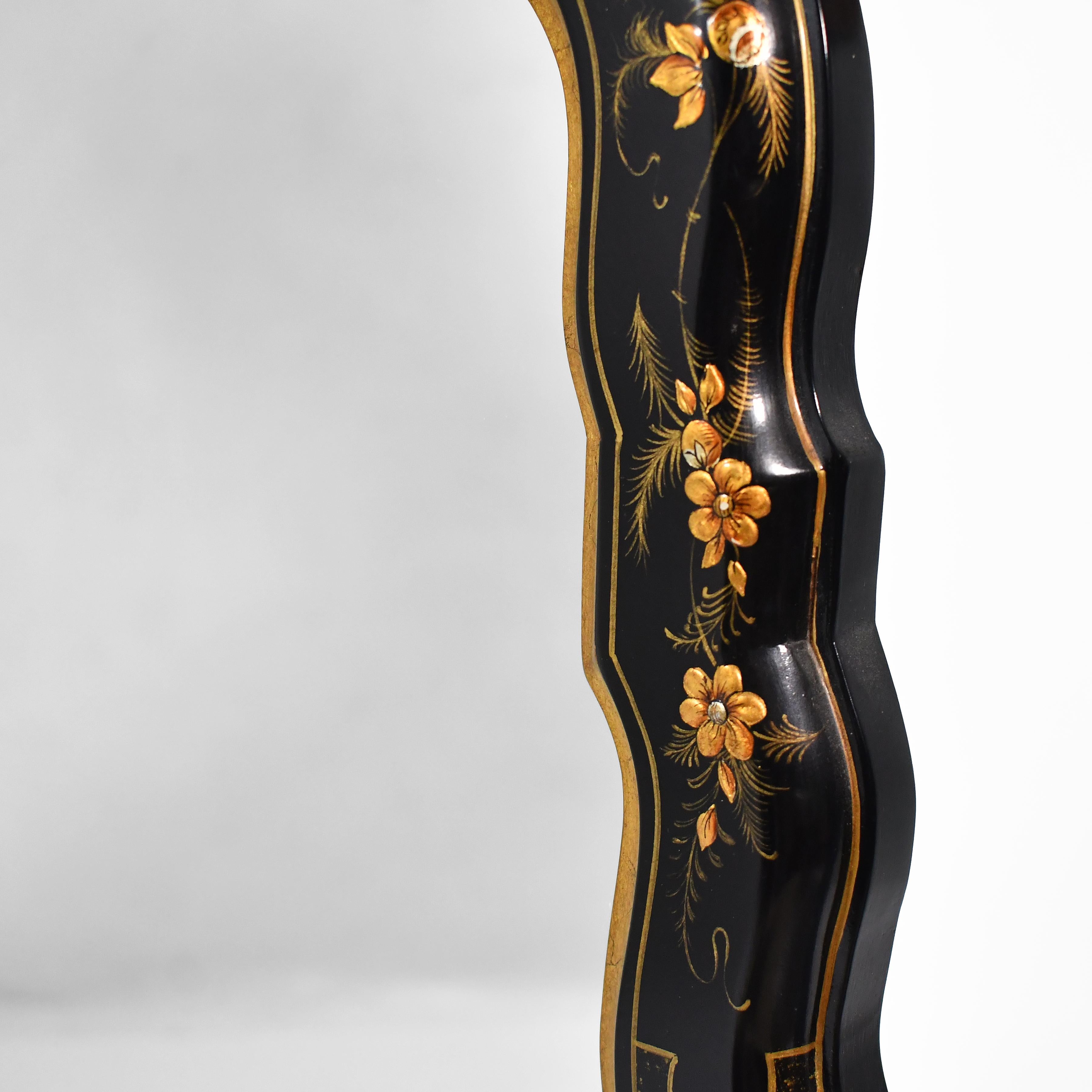 Chinese Chippendale Baker Black Lacquer and Chinoiserie Framed Wall Mirror
