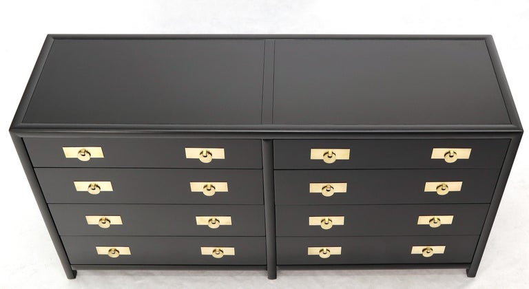Baker Black Lacquer Brass Hardware Medalion Pulls Compact Double Dresser at 1stdibs