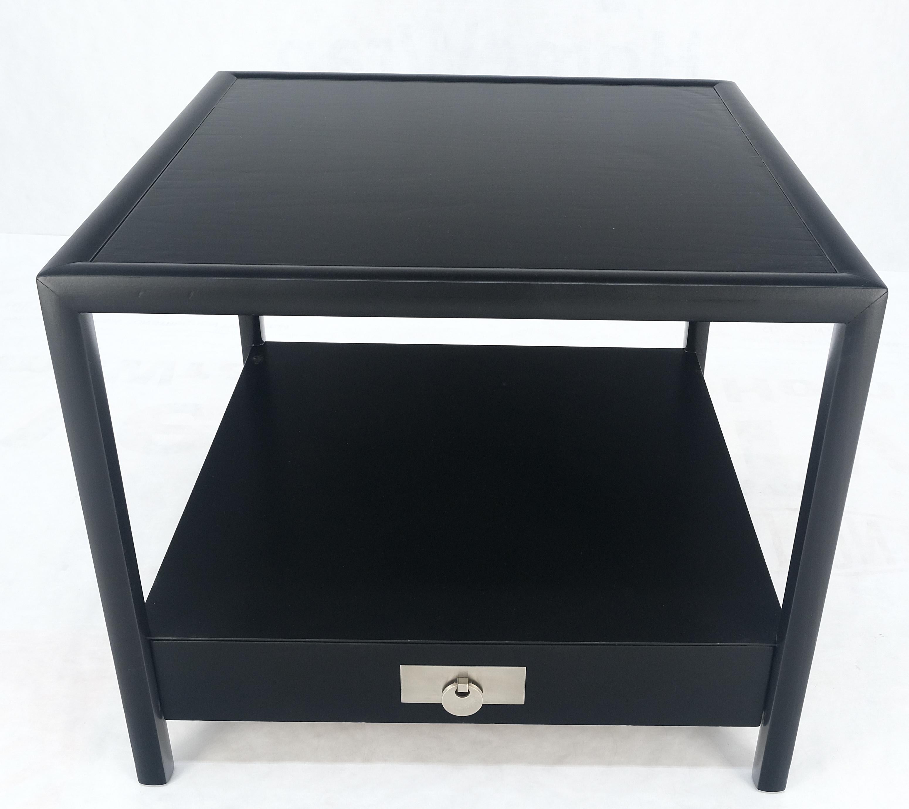 Mid-Century Modern Baker Black Lacquer One Drawer Two Tier Square Side End Table Night Stand MINT! For Sale