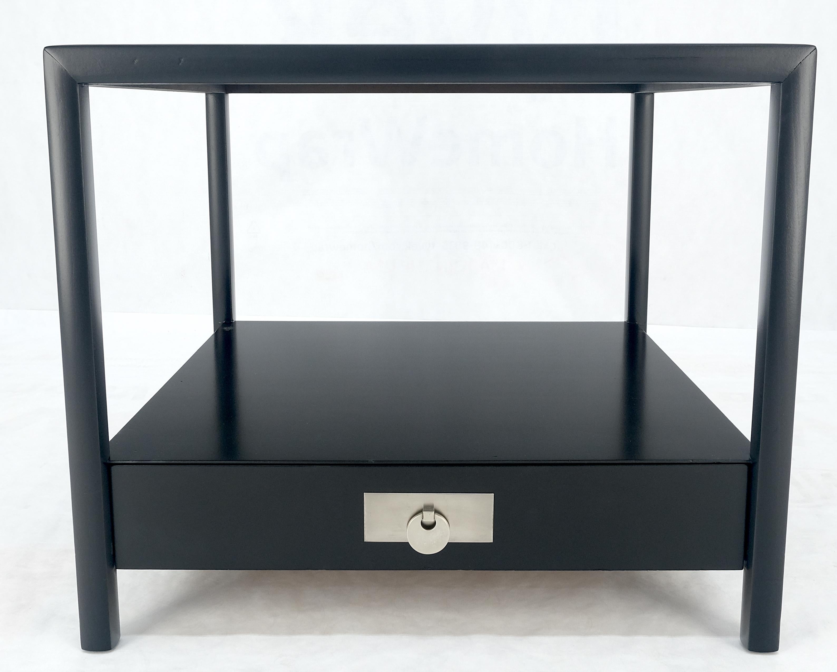 Blackened Baker Black Lacquer One Drawer Two Tier Square Side End Table Night Stand MINT! For Sale