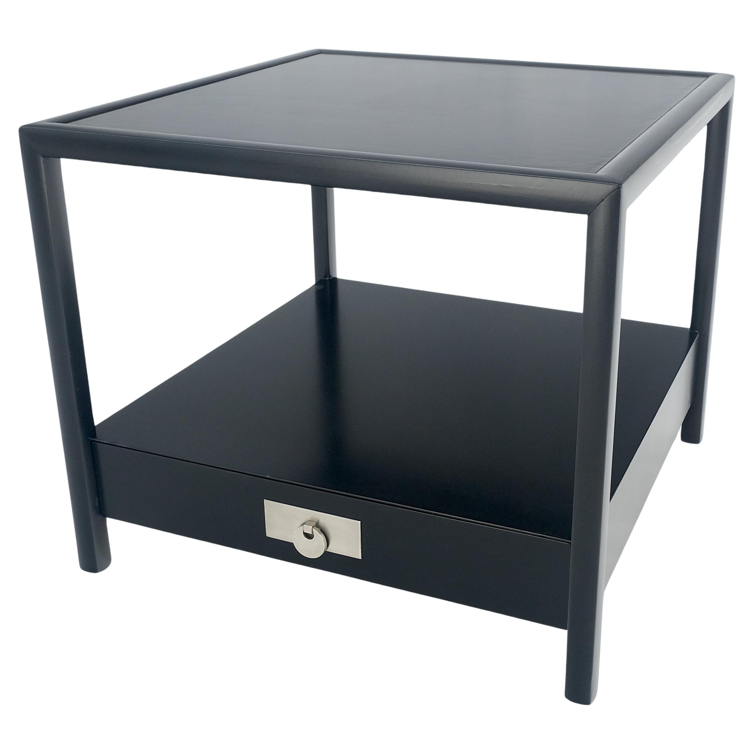 Baker Black Lacquer One Drawer Two Tier Square Side End Table Night Stand MINT! For Sale