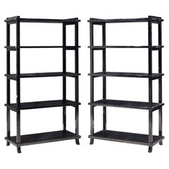 Baker Black Lacquered Etagere Shelves - Pair