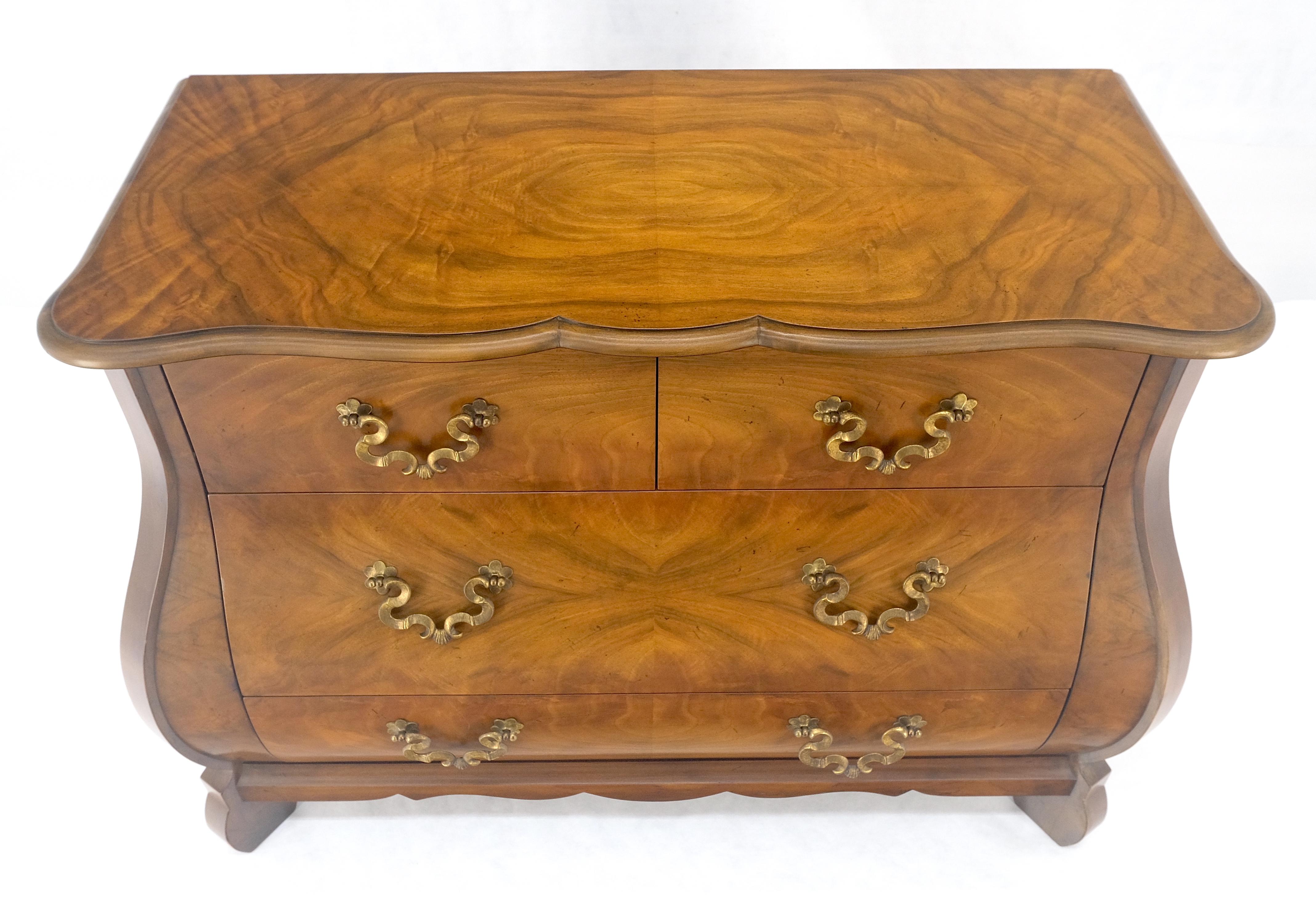 Biedermeier Baker Book Matched Bombay Style Heavy Brass Drop Pulls 3 Drawer Dresser Console For Sale