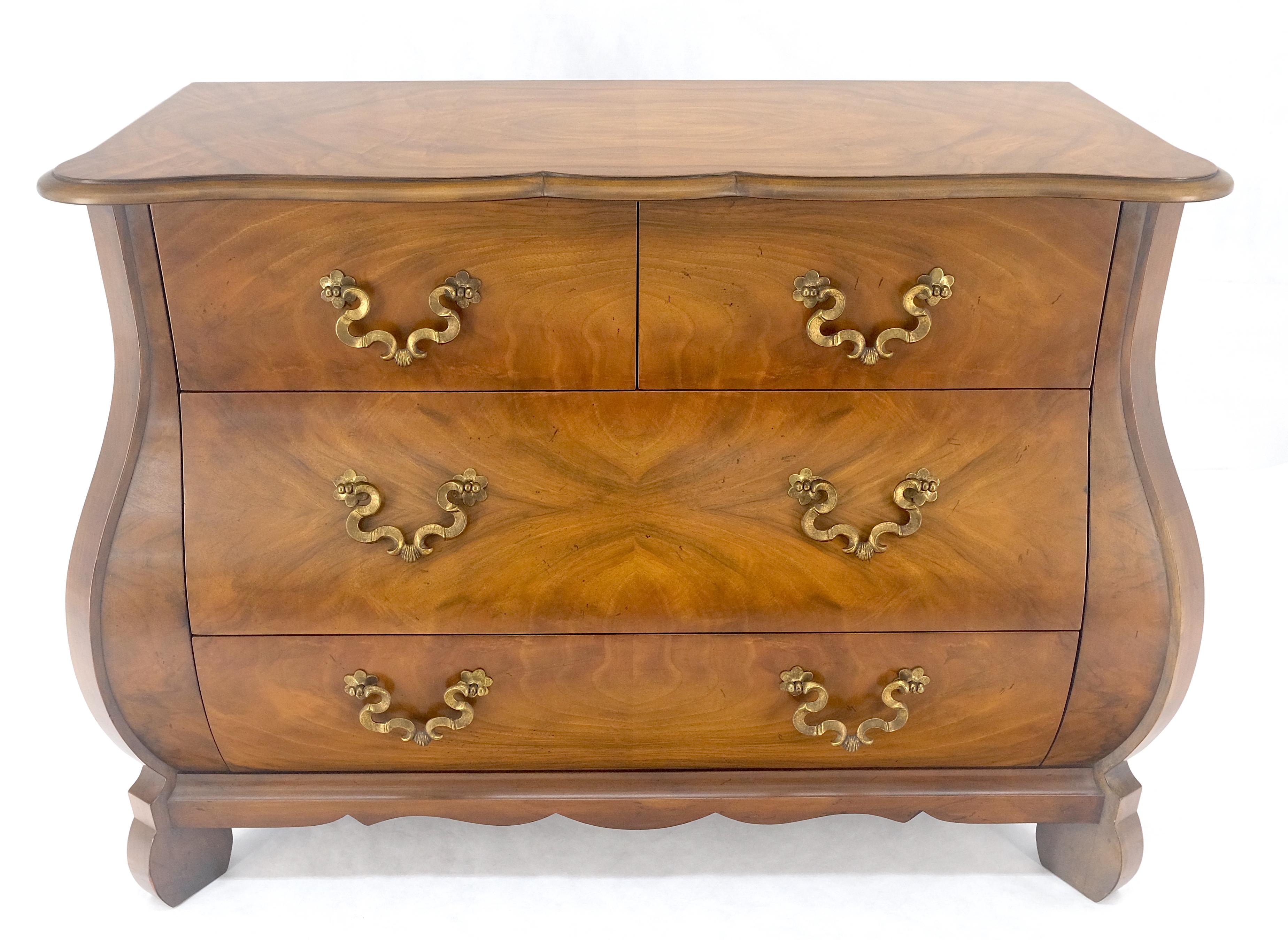 American Baker Book Matched Bombay Style Heavy Brass Drop Pulls 3 Drawer Dresser Console For Sale
