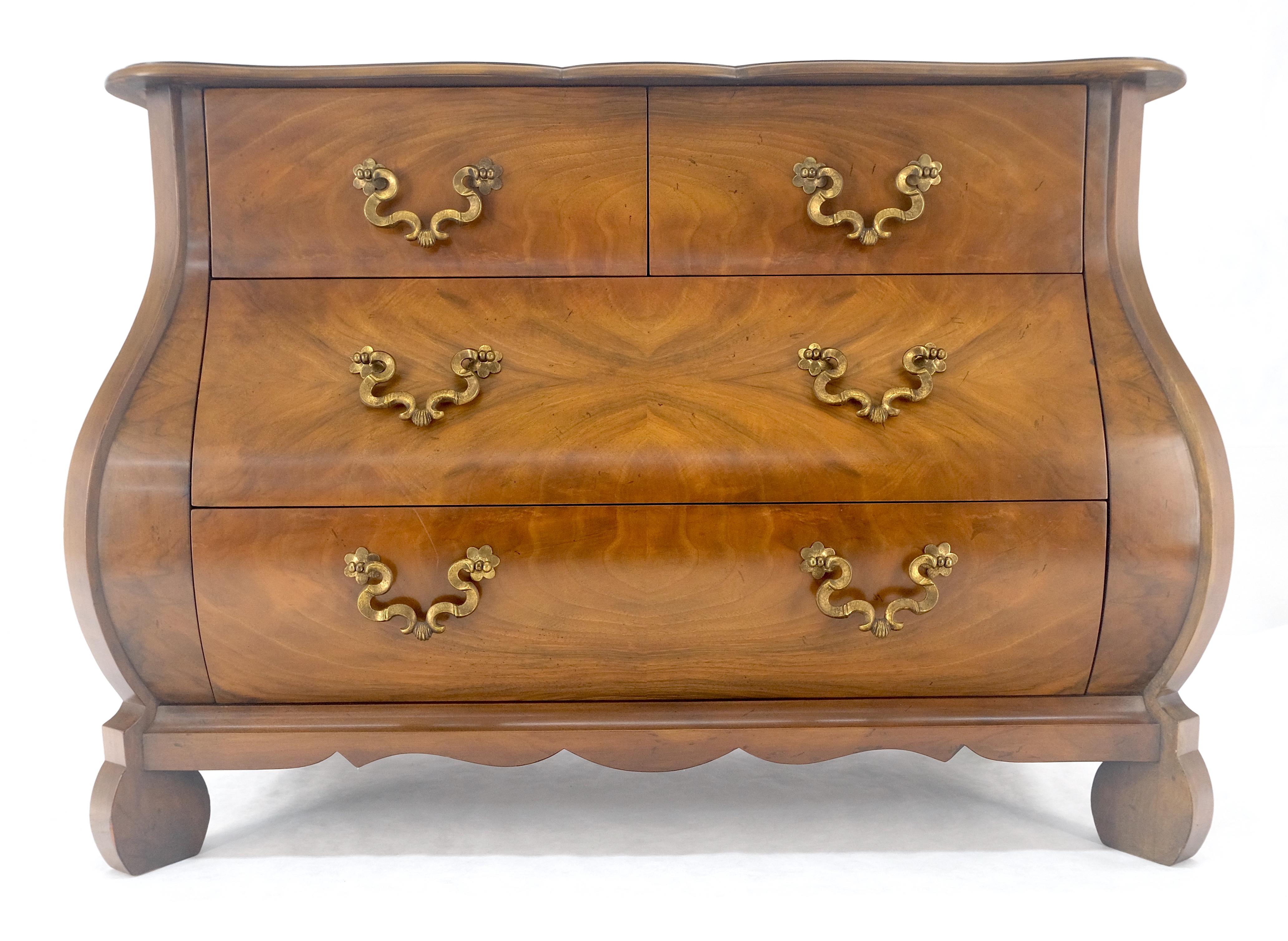 Lacquered Baker Book Matched Bombay Style Heavy Brass Drop Pulls 3 Drawer Dresser Console For Sale