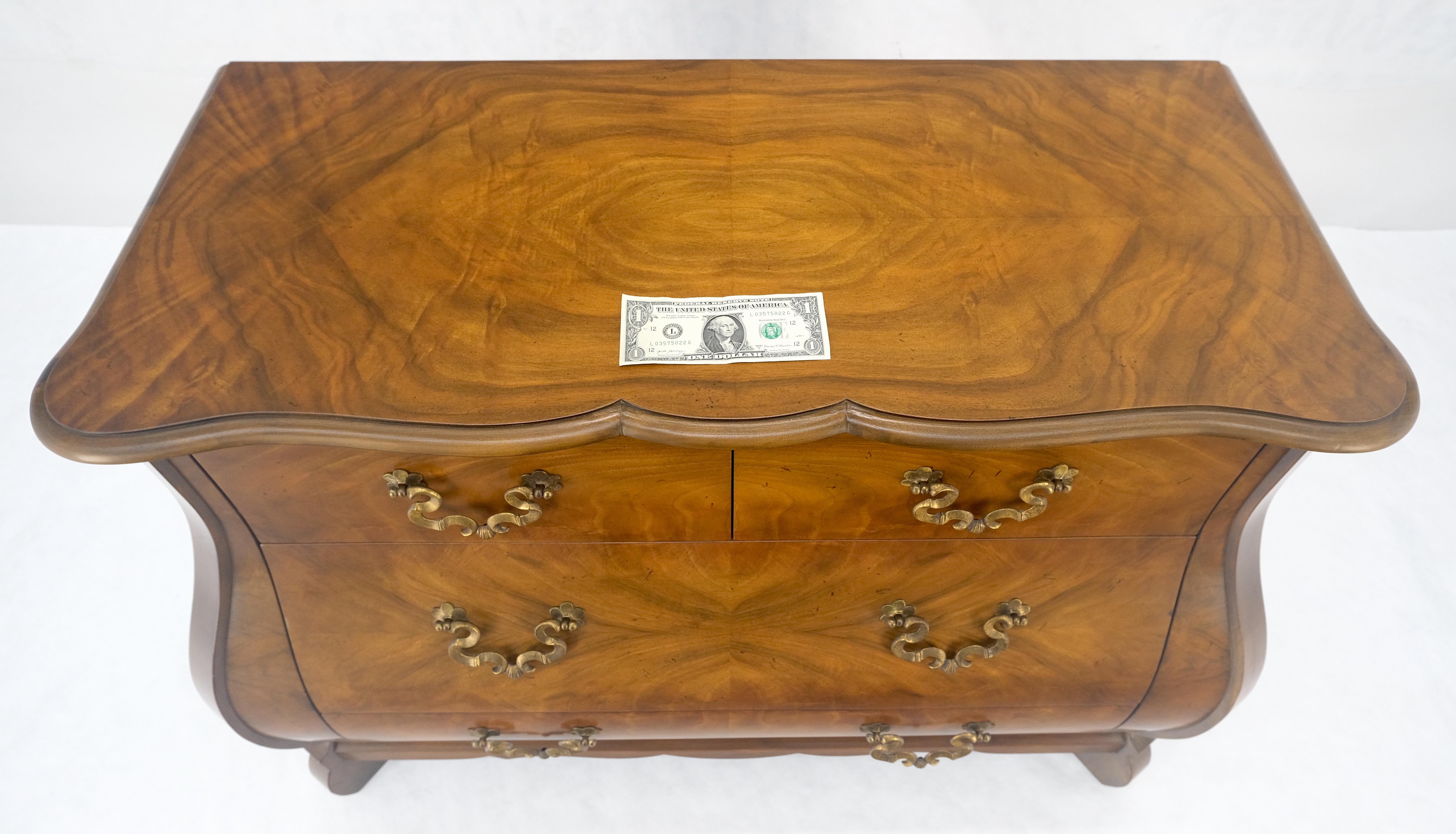 20th Century Baker Book Matched Bombay Style Heavy Brass Drop Pulls 3 Drawer Dresser Console For Sale