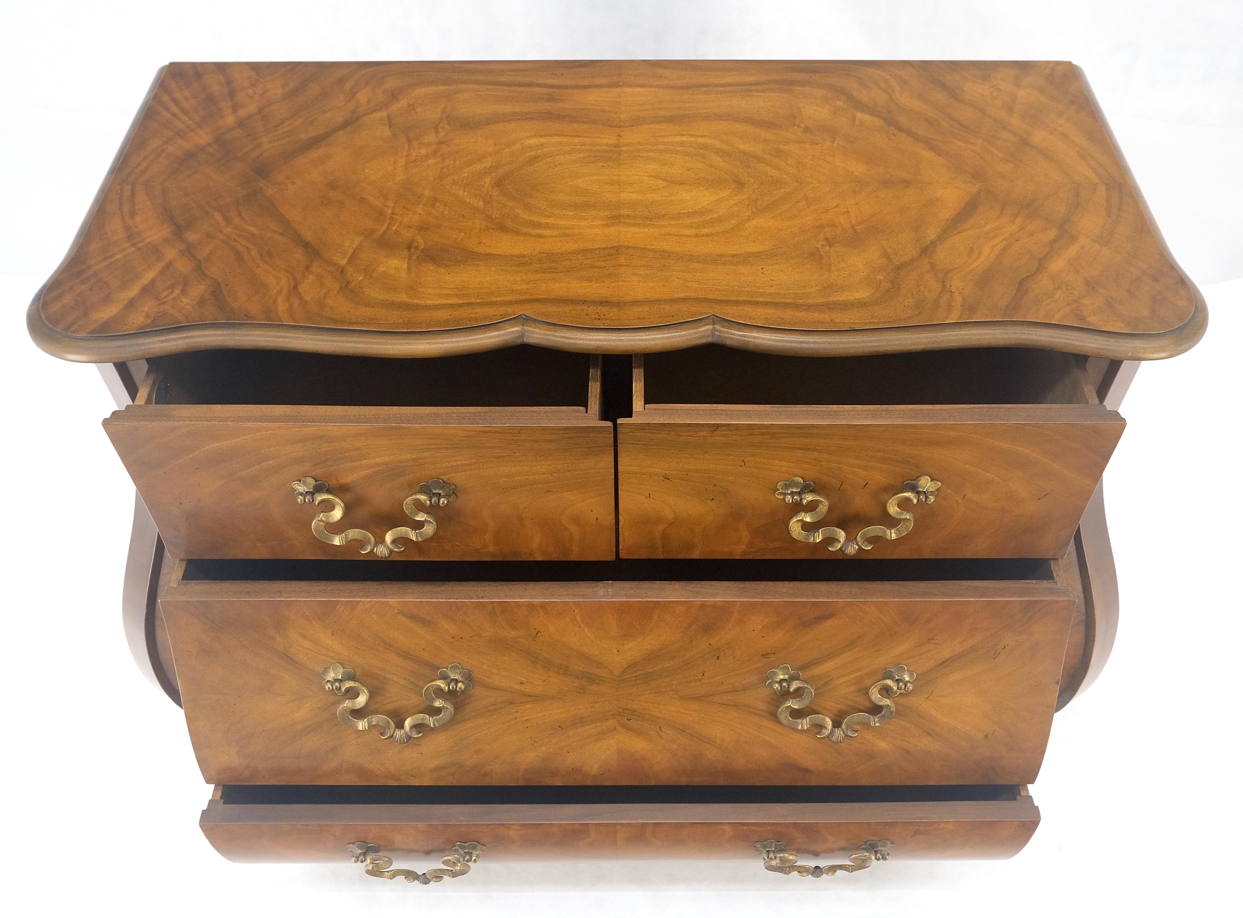 Baker Book Matched Bombay Style Heavy Brass Drop Pulls 3 Drawer Dresser Console For Sale 1