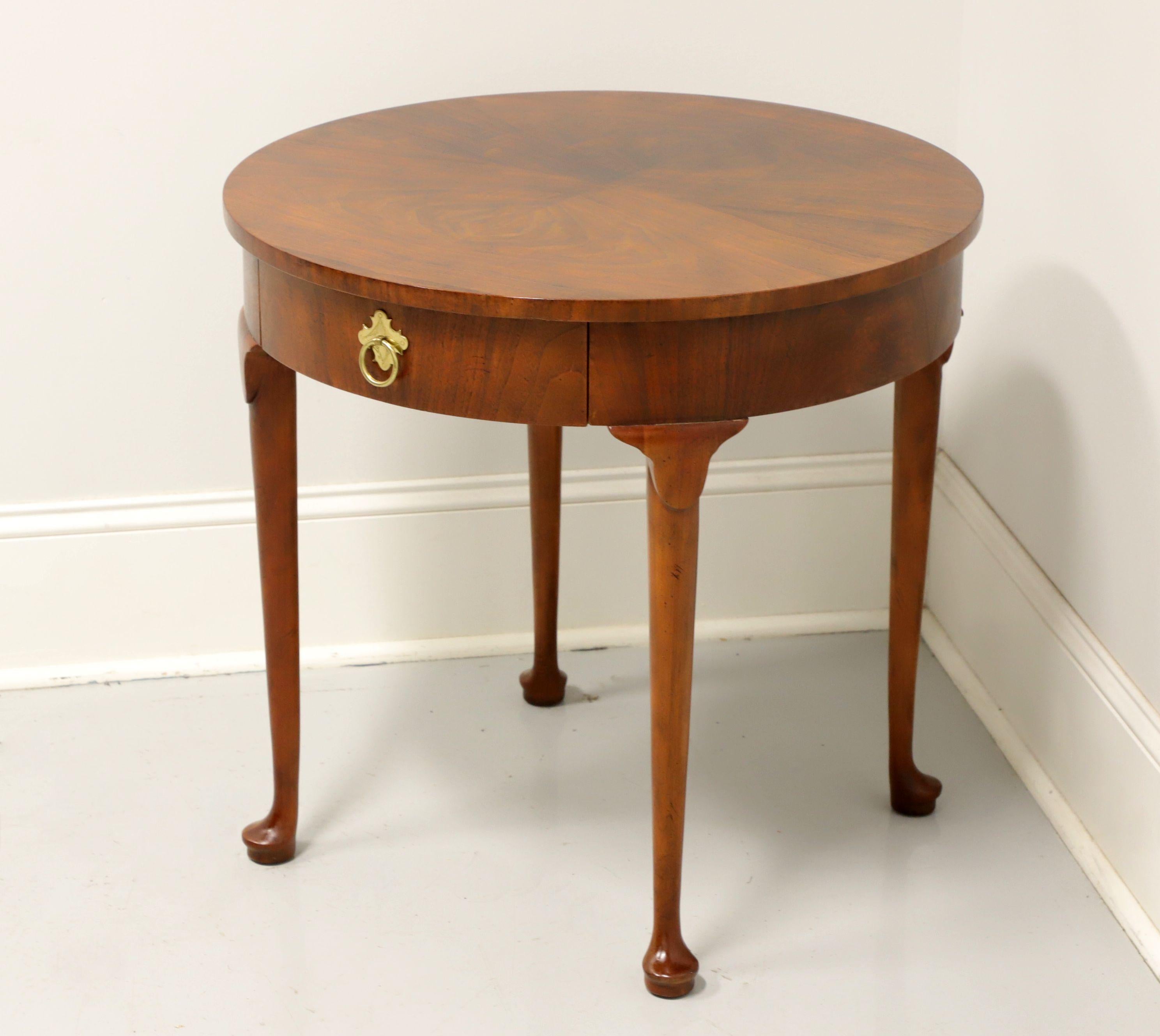 American BAKER Bookmatched Walnut Georgian Style Round Accent Table