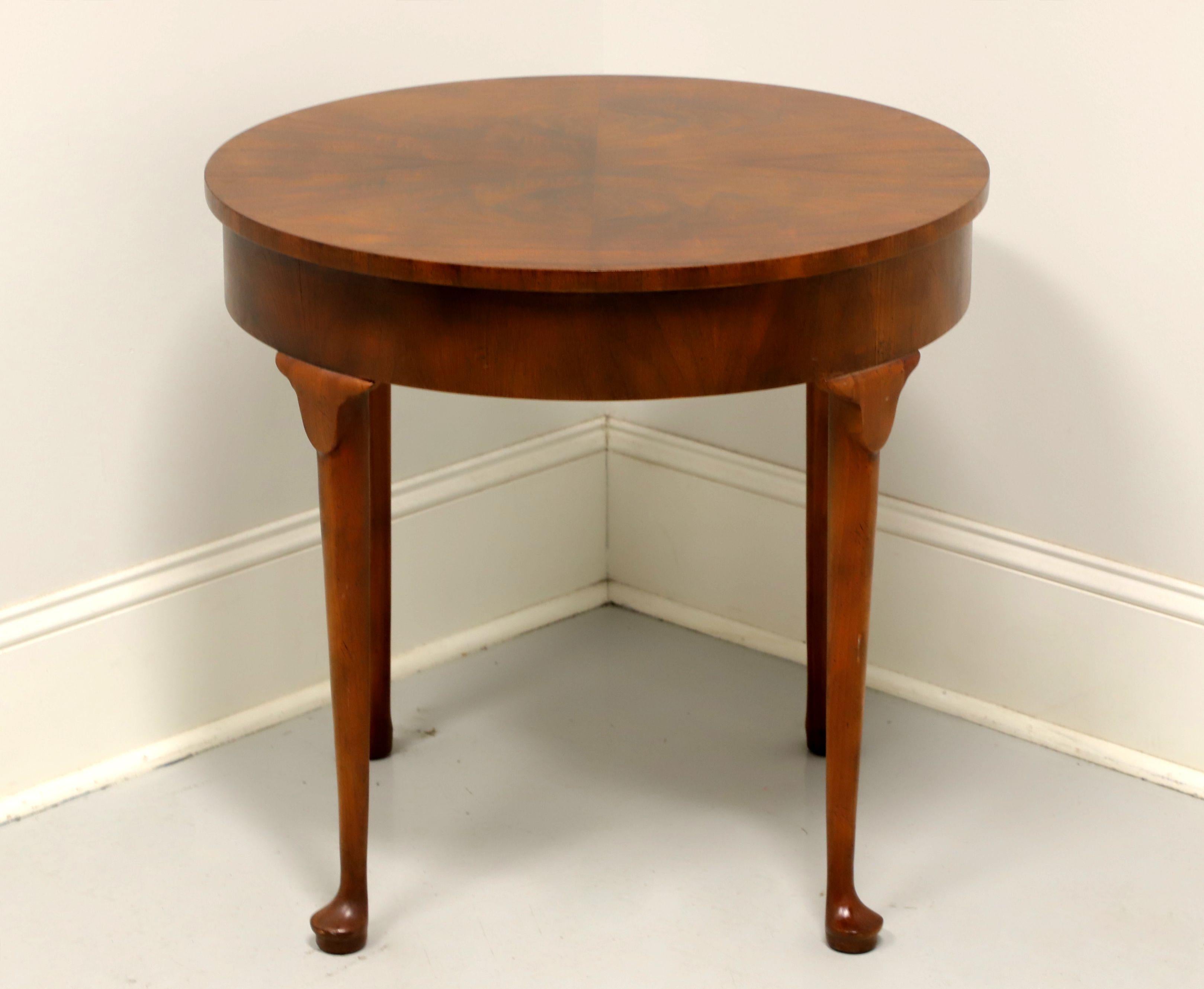 BAKER Bookmatched Walnut Georgian Style Round Accent Table In Good Condition In Charlotte, NC