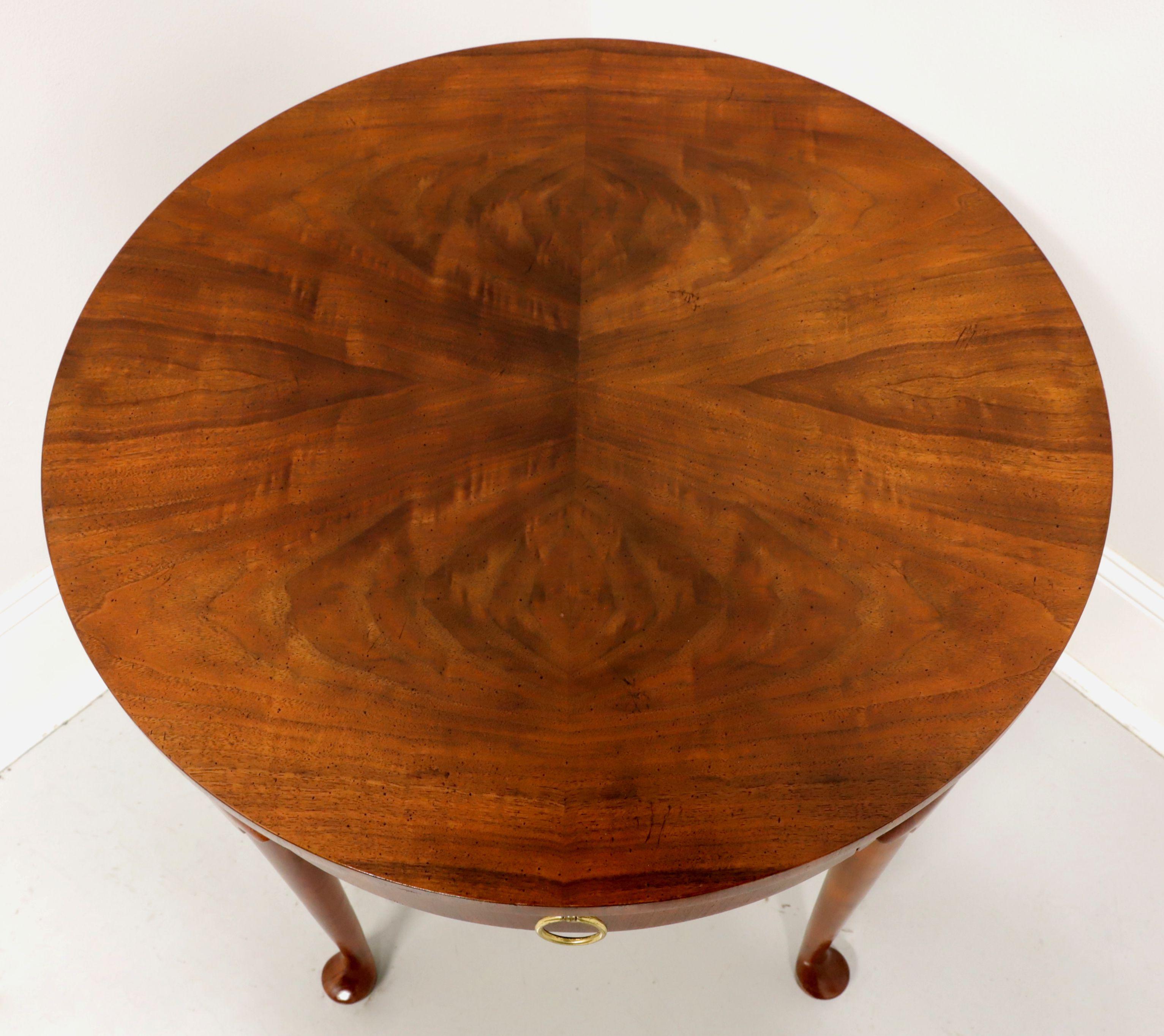 Brass BAKER Bookmatched Walnut Georgian Style Round Accent Table