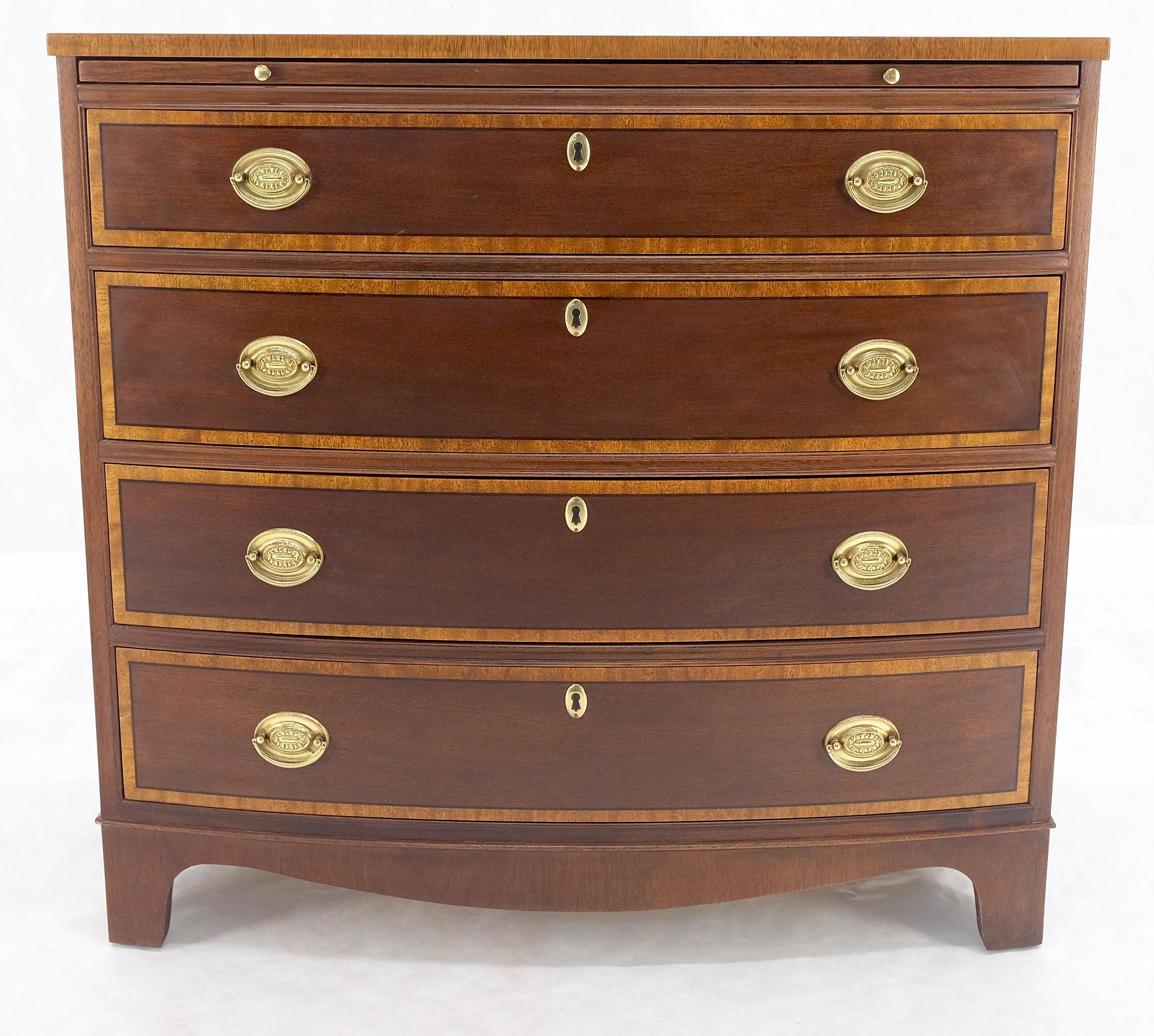 Lacquered BAKER Bow Front Banded Top & 4 Drawers Pull Out Desk Bachelor Chest Dresser MINT For Sale