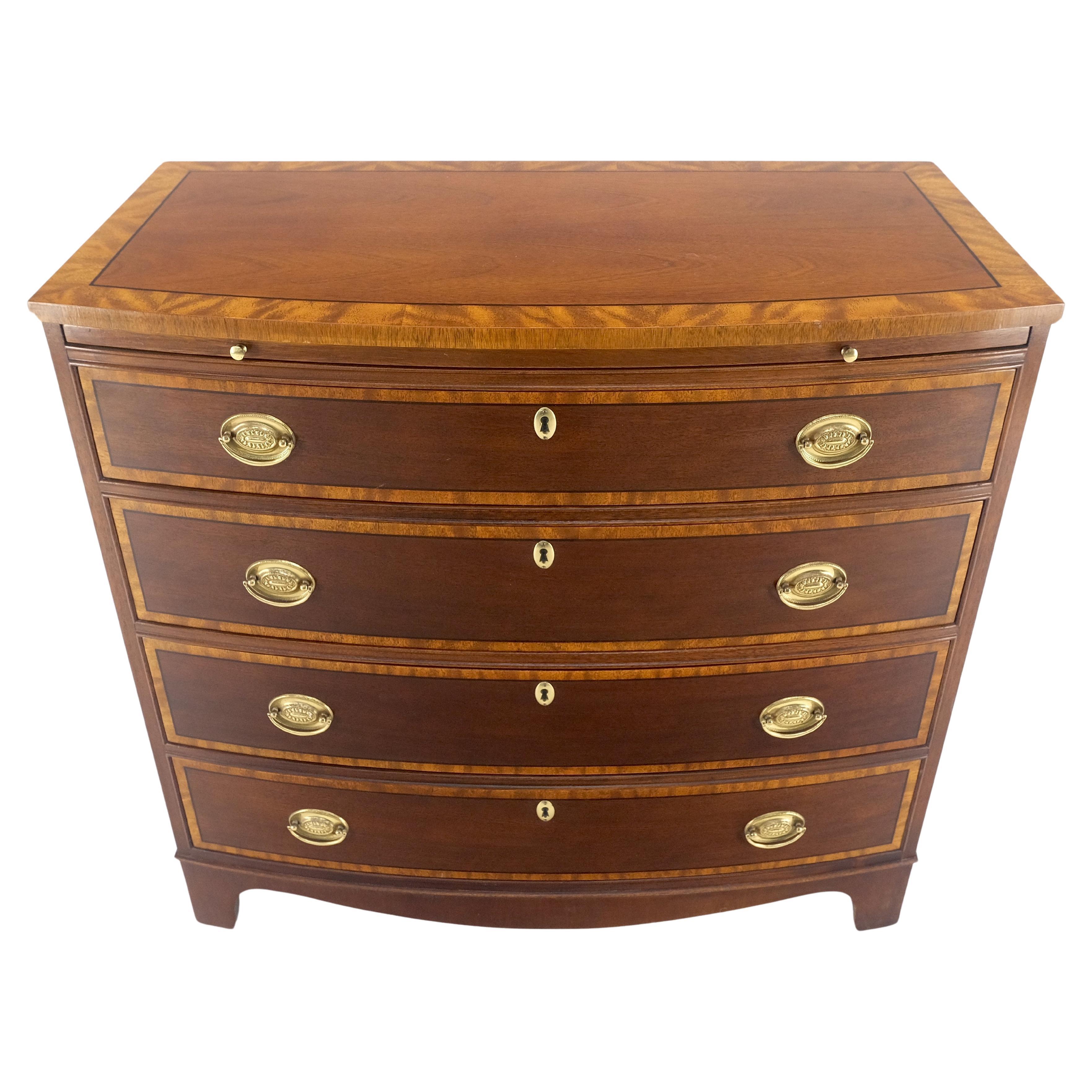 BAKER Bow Front Banded Top & 4 Drawers Pull Out Desk Bachelor Chest Dresser MINT For Sale