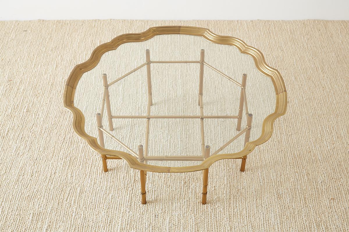 Hollywood Regency Baker Brass and Glass Tray Top Coffee Cocktail Table