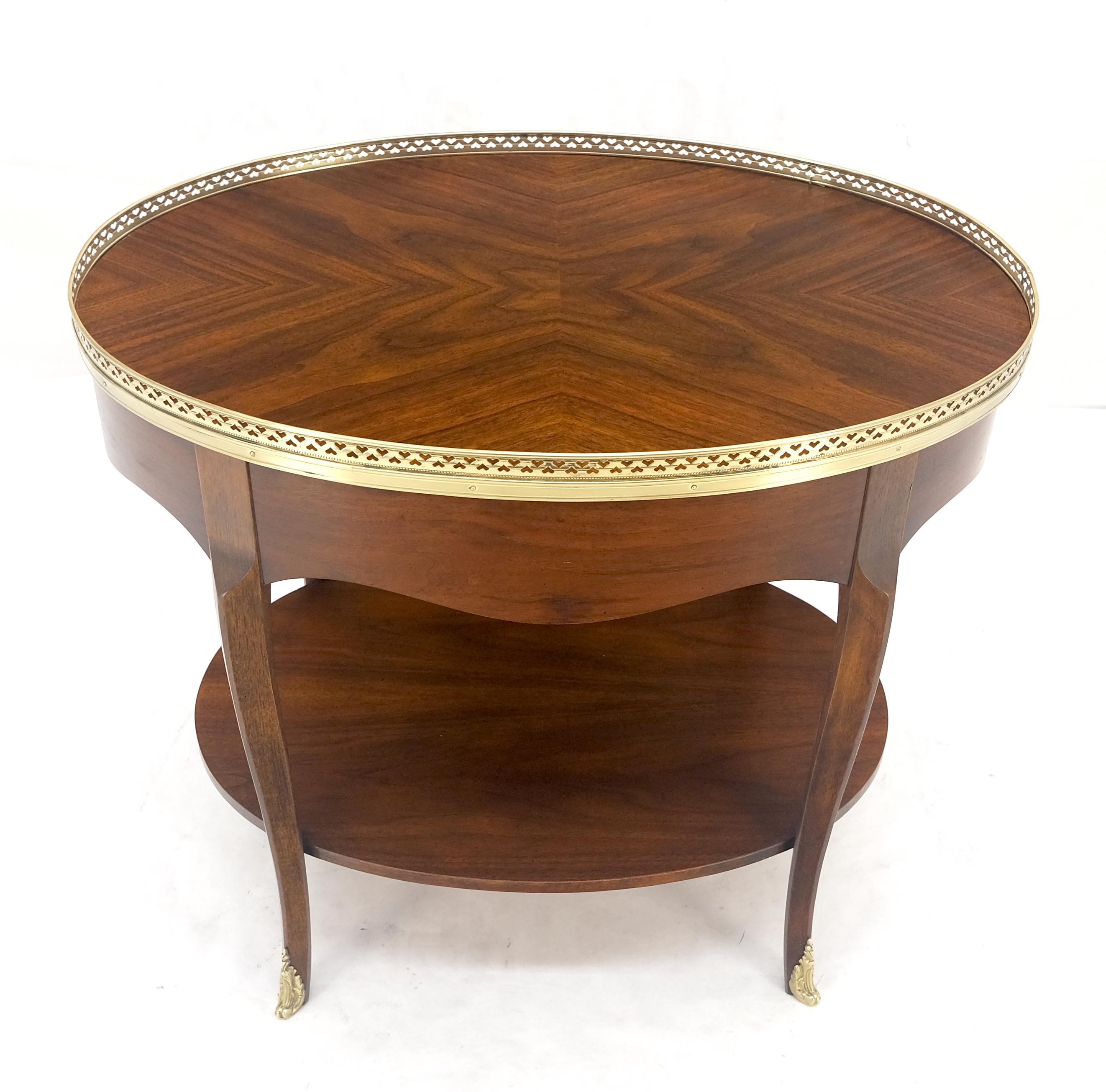 Regency Revival Baker Brass Gallery & Feet Oval Top Two Tier Side End Lamp Table Stand MINT For Sale
