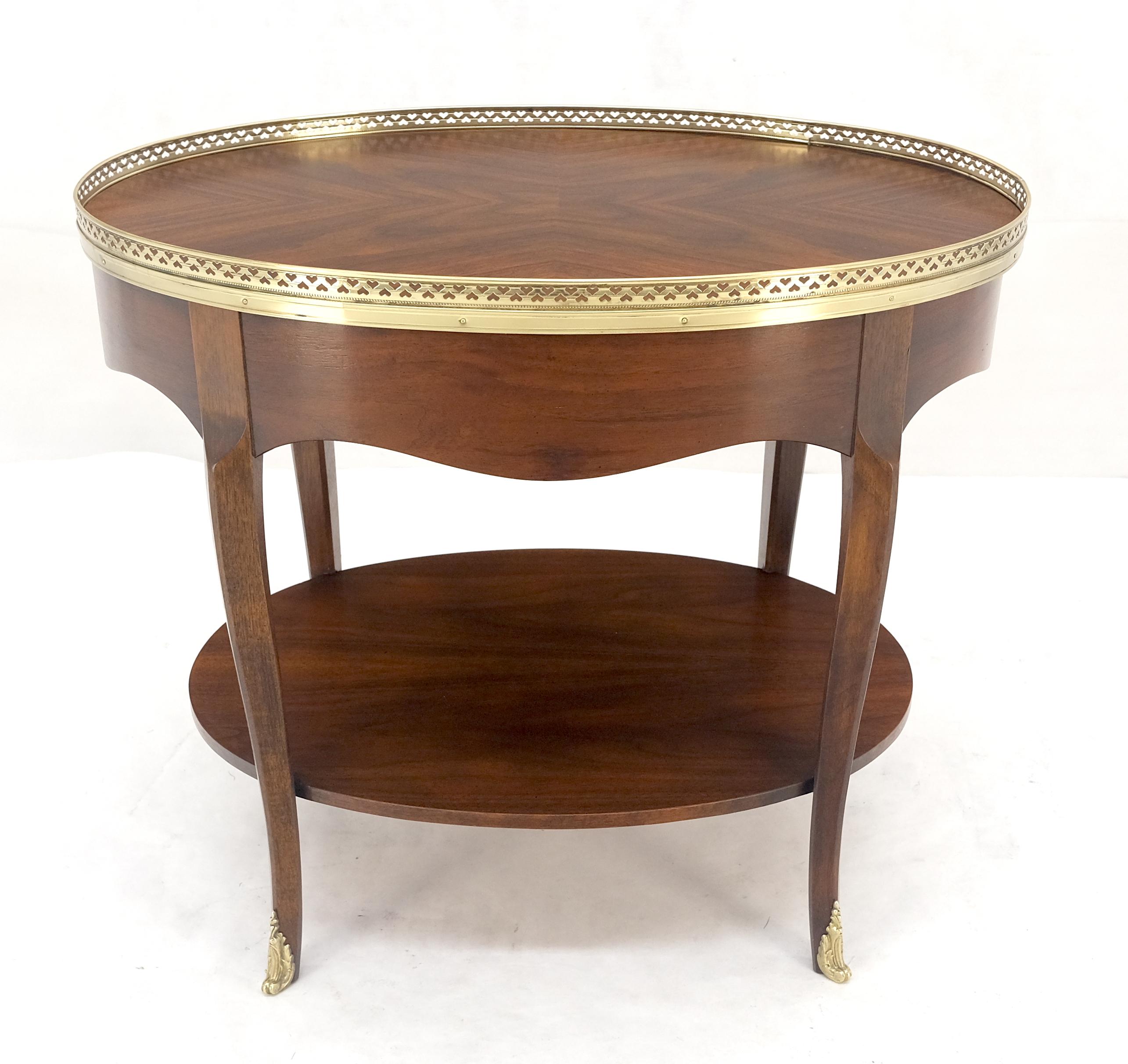 American Baker Brass Gallery & Feet Oval Top Two Tier Side End Lamp Table Stand MINT For Sale