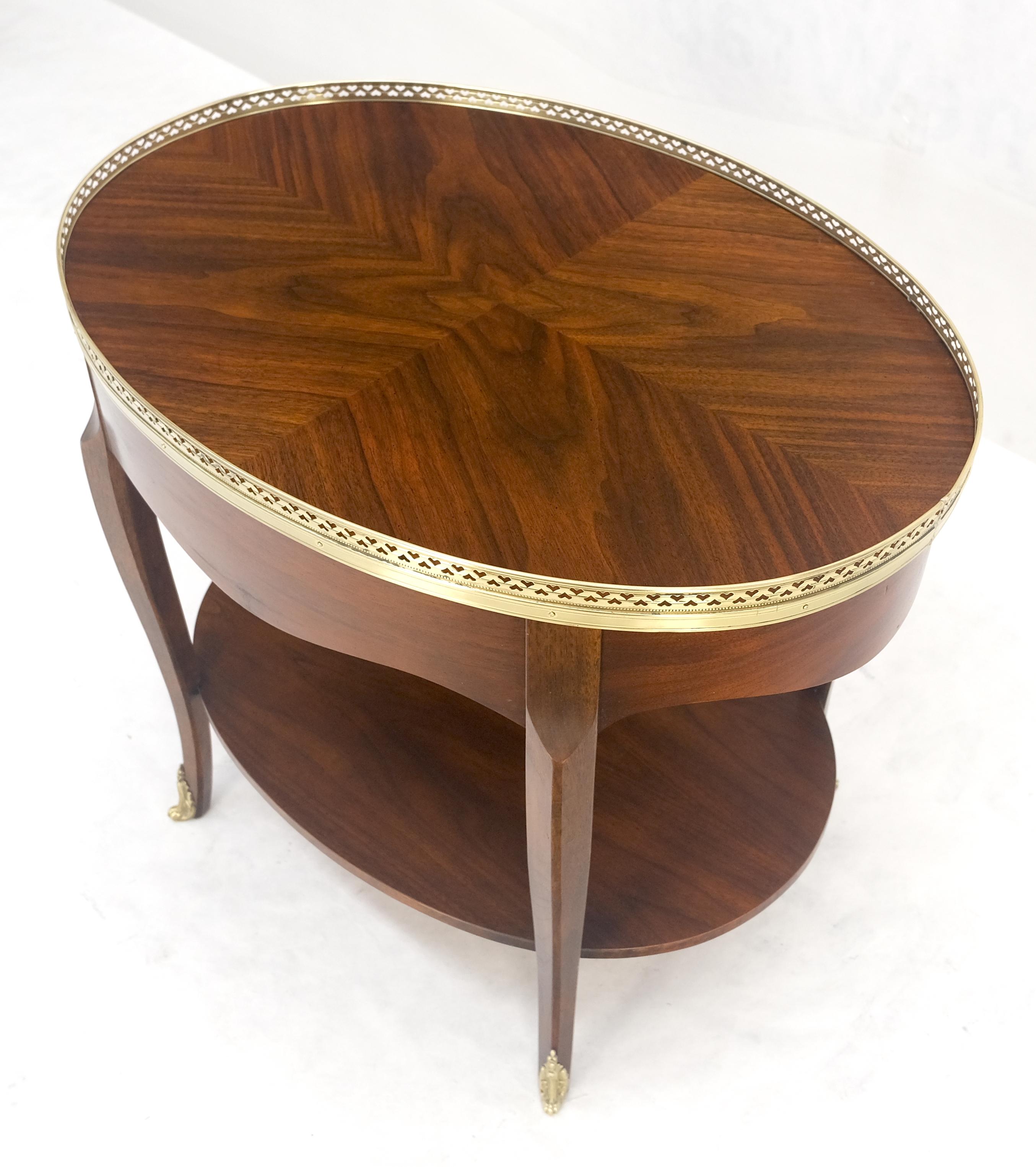 20th Century Baker Brass Gallery & Feet Oval Top Two Tier Side End Lamp Table Stand MINT For Sale