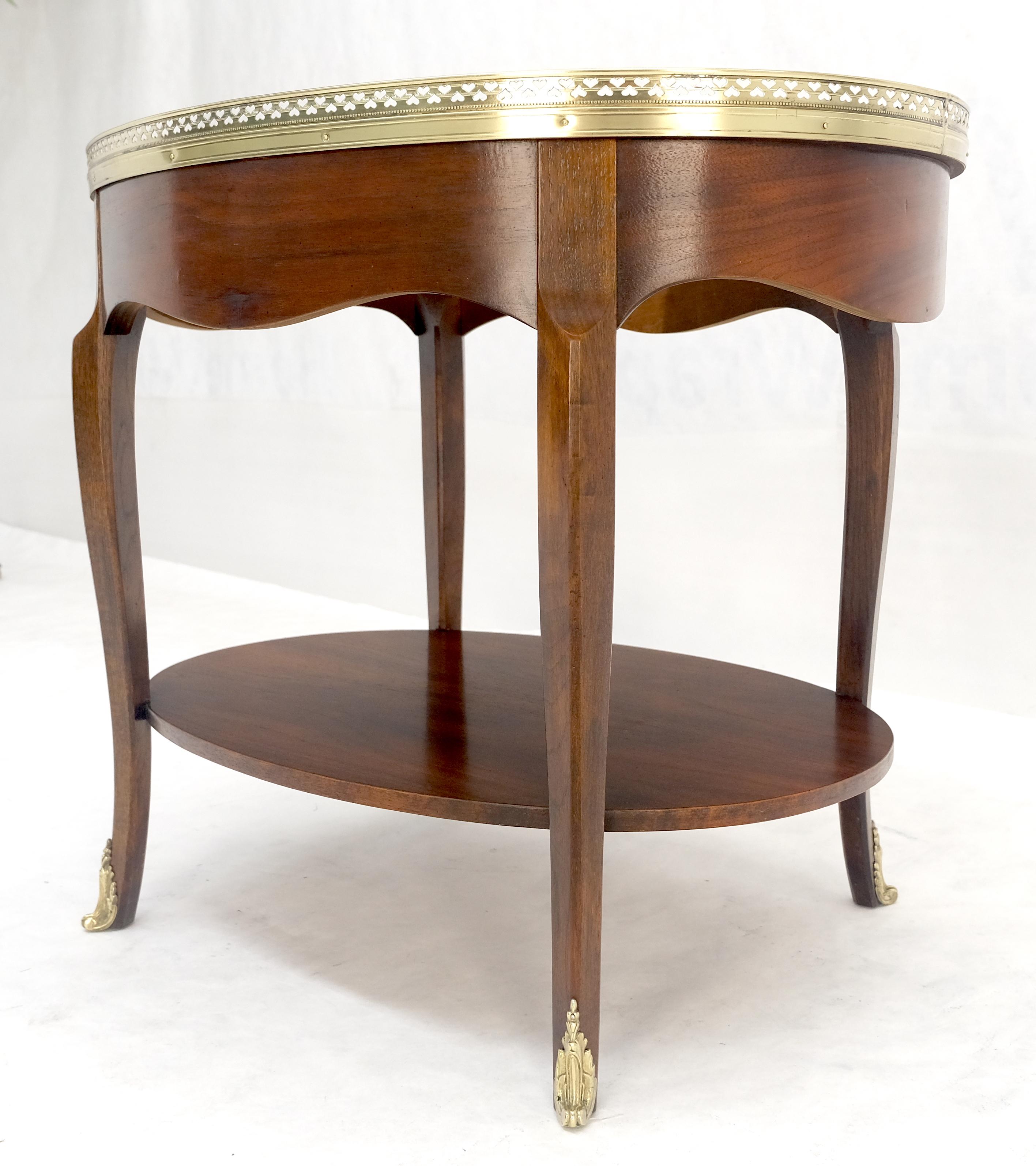 Baker Brass Gallery & Feet Oval Top Two Tier Side End Lamp Table Stand MINT For Sale 1