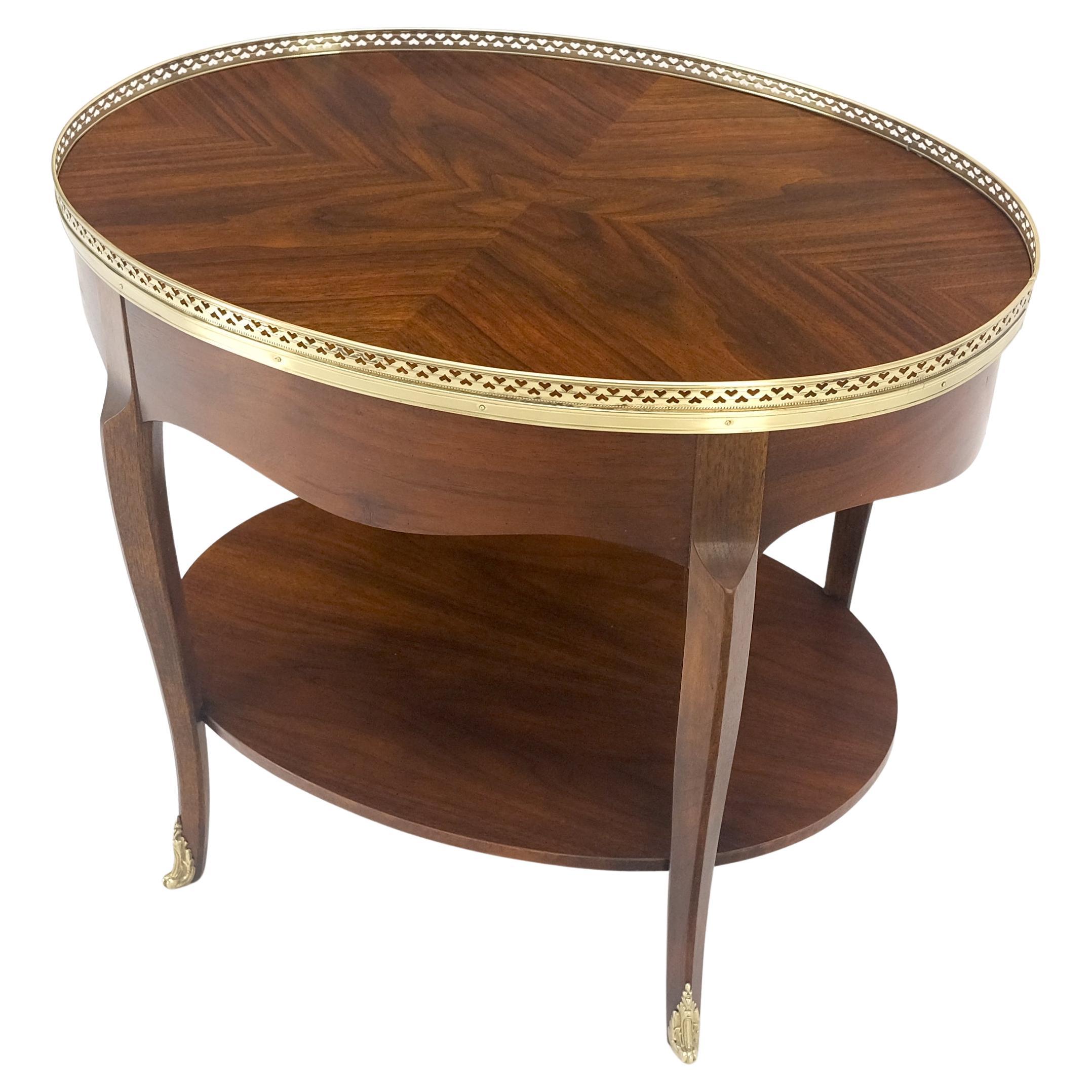 Baker Brass Gallery & Feet Oval Top Two Tier Side End Lamp Table Stand MINT For Sale