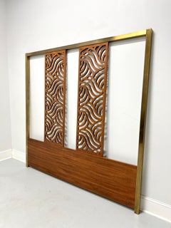 BAKER Brass & Mahogany Asian Inspired Hollywood Regency Oversized King Headboard