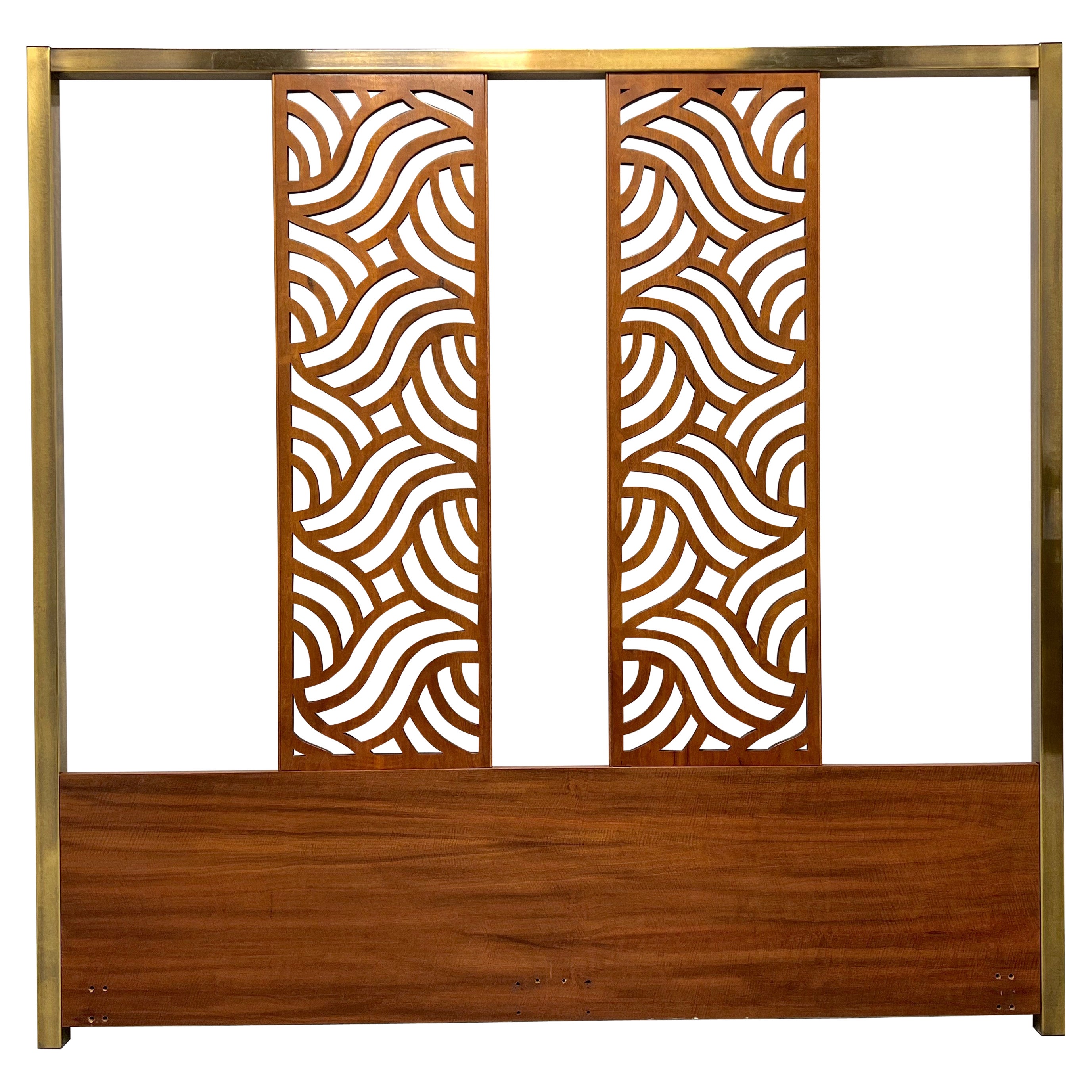 BAKER Brass 
Mahogany Asian Inspired Hollywood Regency Oversized King Headboard For Sale