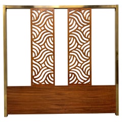 BAKER Brass & Mahogany Asian Inspired Hollywood Regency Oversized King Headboard