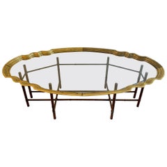 Baker Brass Scalloped Glass and Faux Bamboo Coffee Table