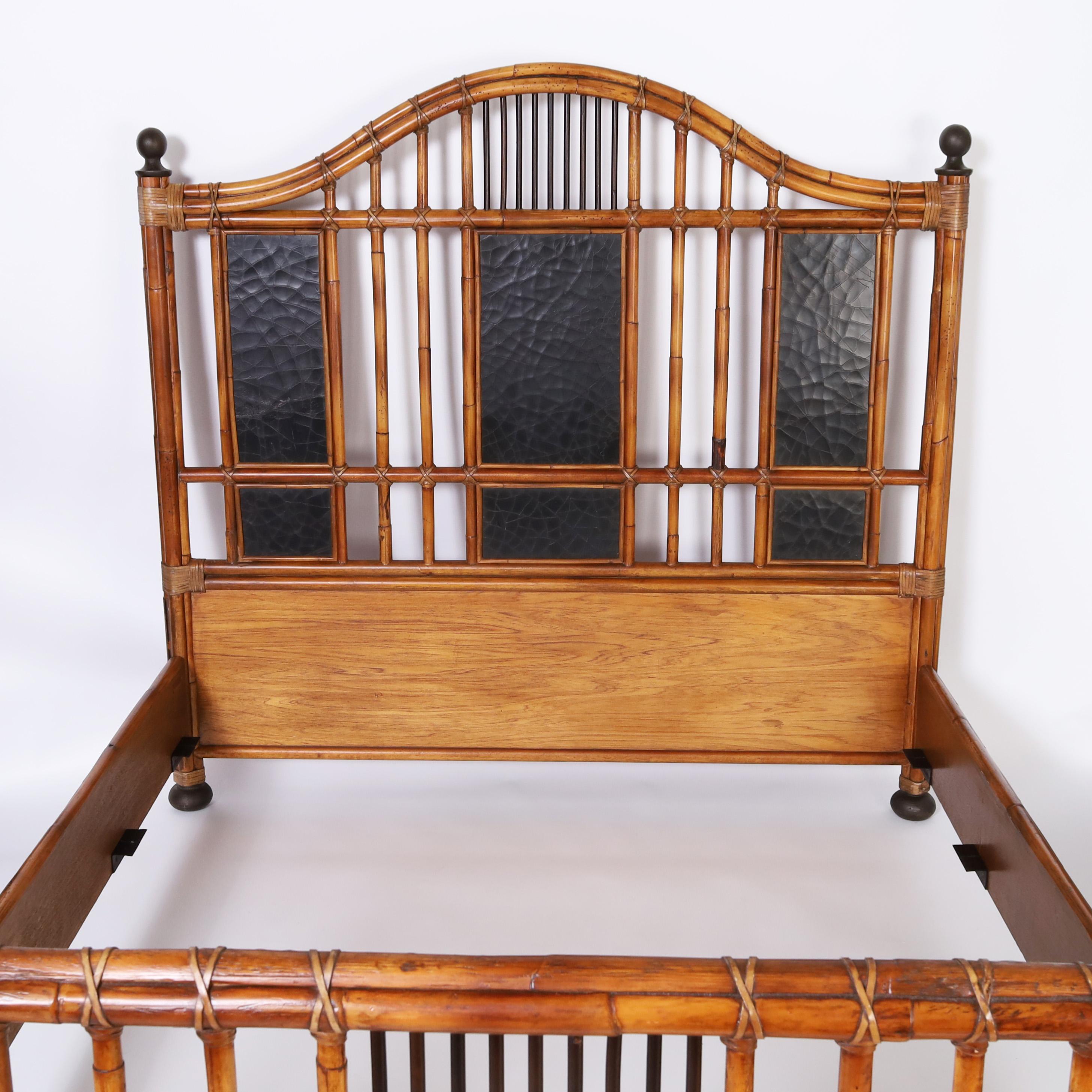 American Baker British Colonial Style Bamboo Queen Bed Frame  For Sale