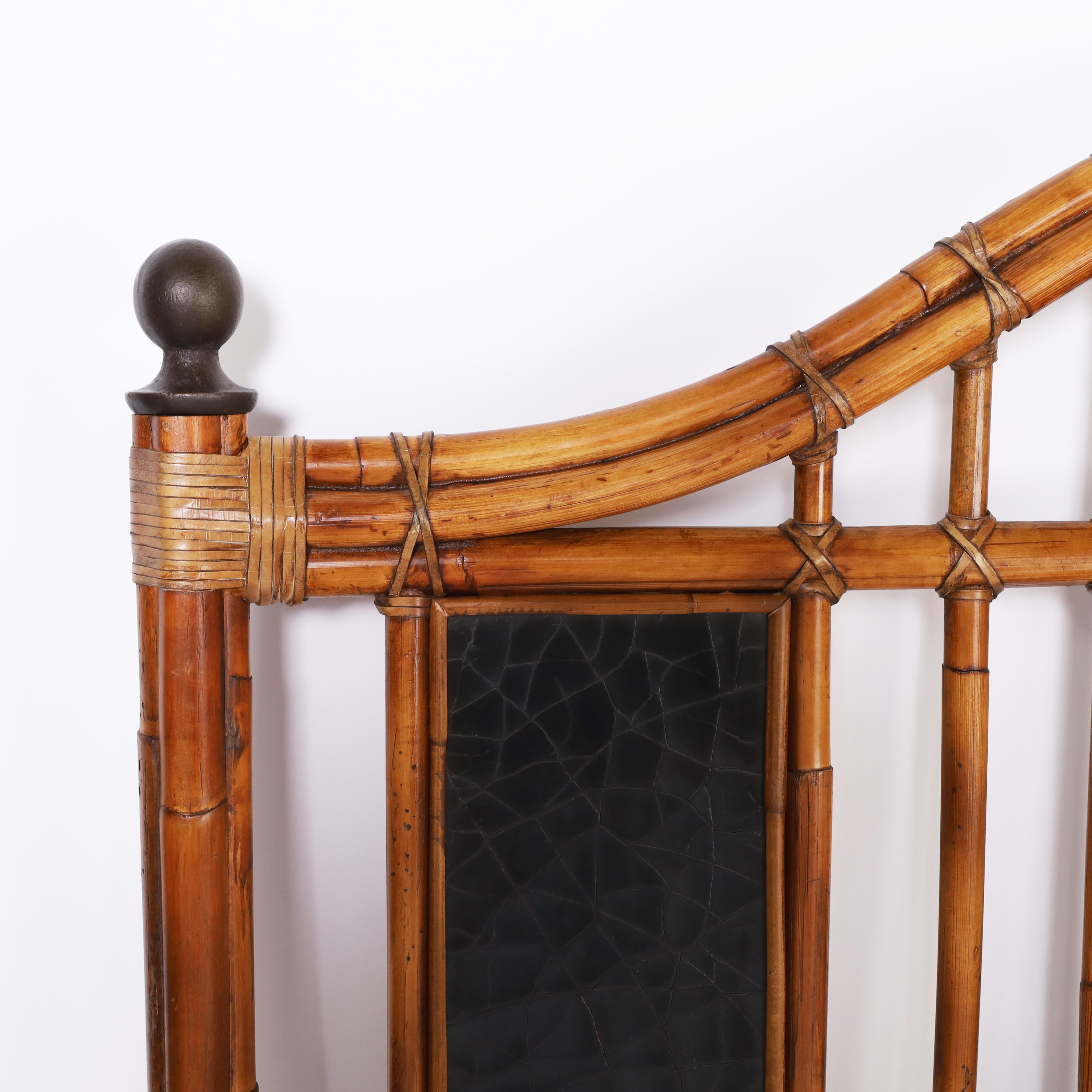 Hand-Crafted Baker British Colonial Style Bamboo Queen Bed Frame  For Sale