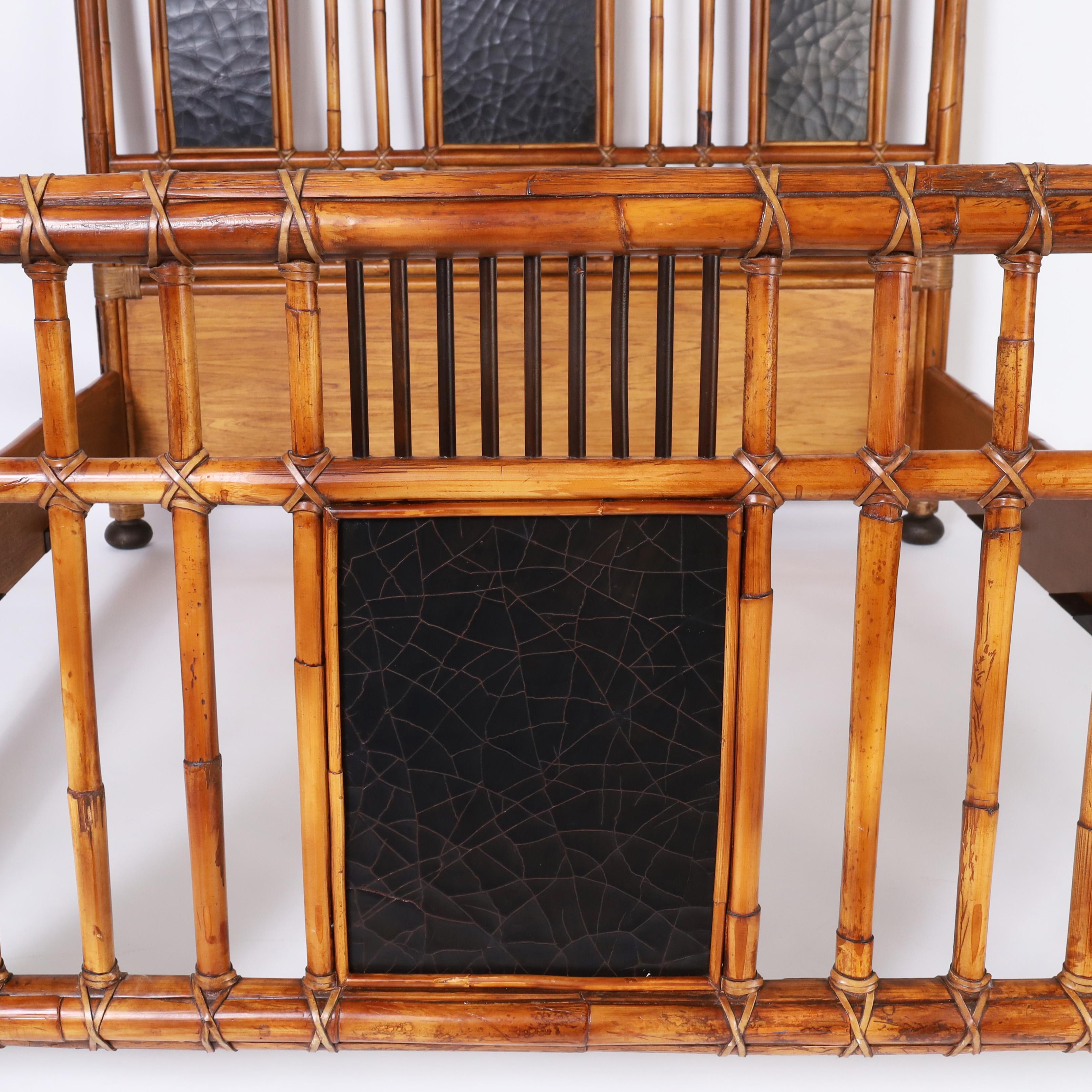 Reed Baker British Colonial Style Bamboo Queen Bed Frame  For Sale