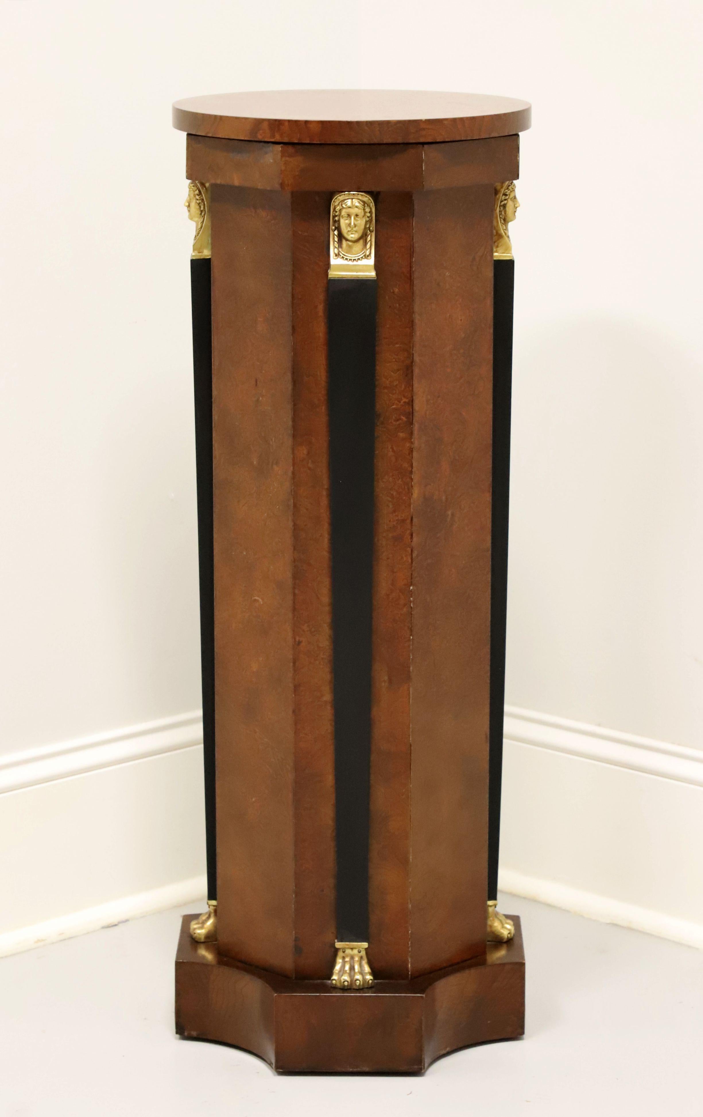BAKER Burl Black Lacquer Neoclassical Pedestal Display Column / Plant Stand In Good Condition In Charlotte, NC