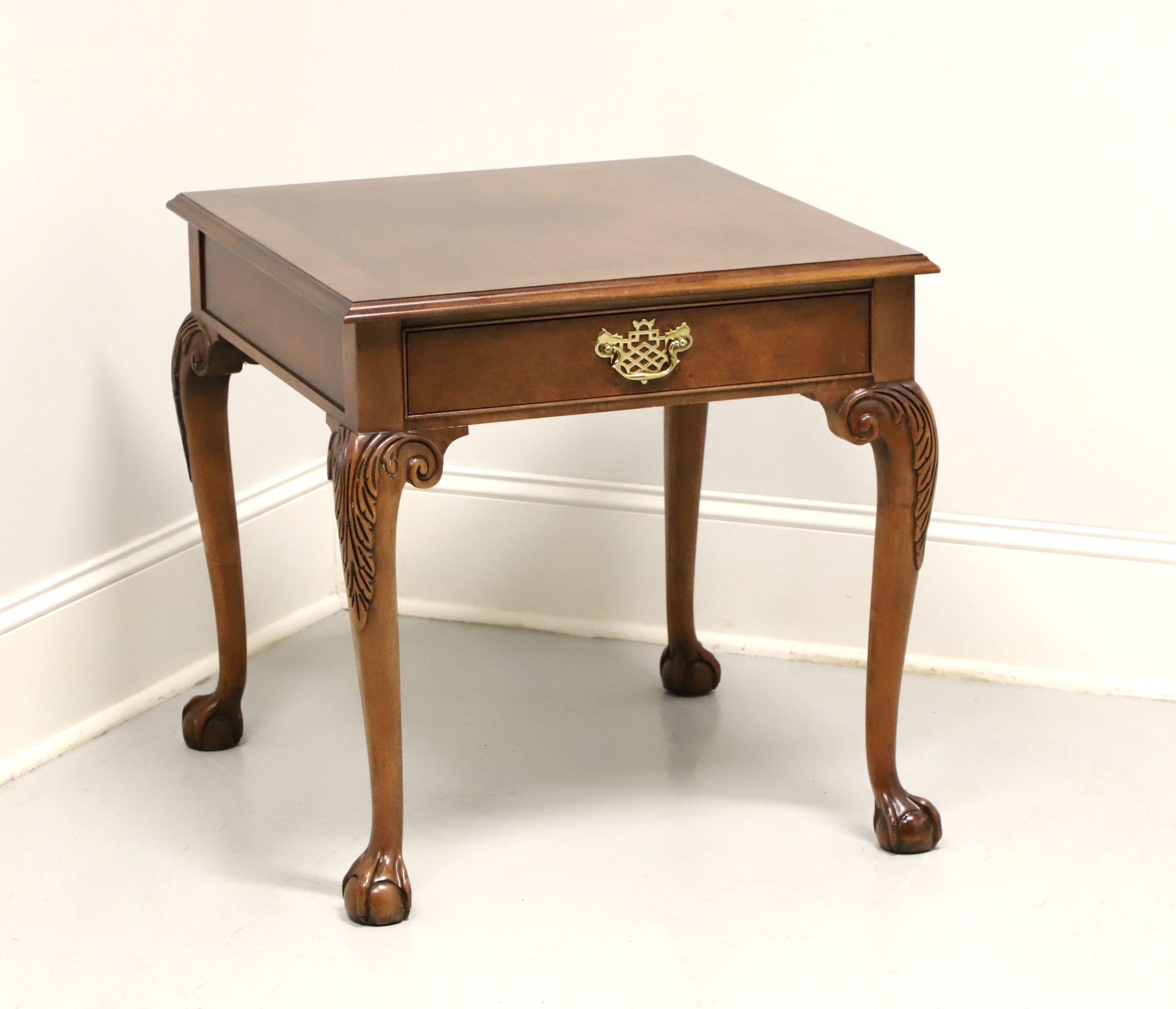 BAKER Burl Walnut Banded Chippendale Ball in Claw Side Table For Sale 5