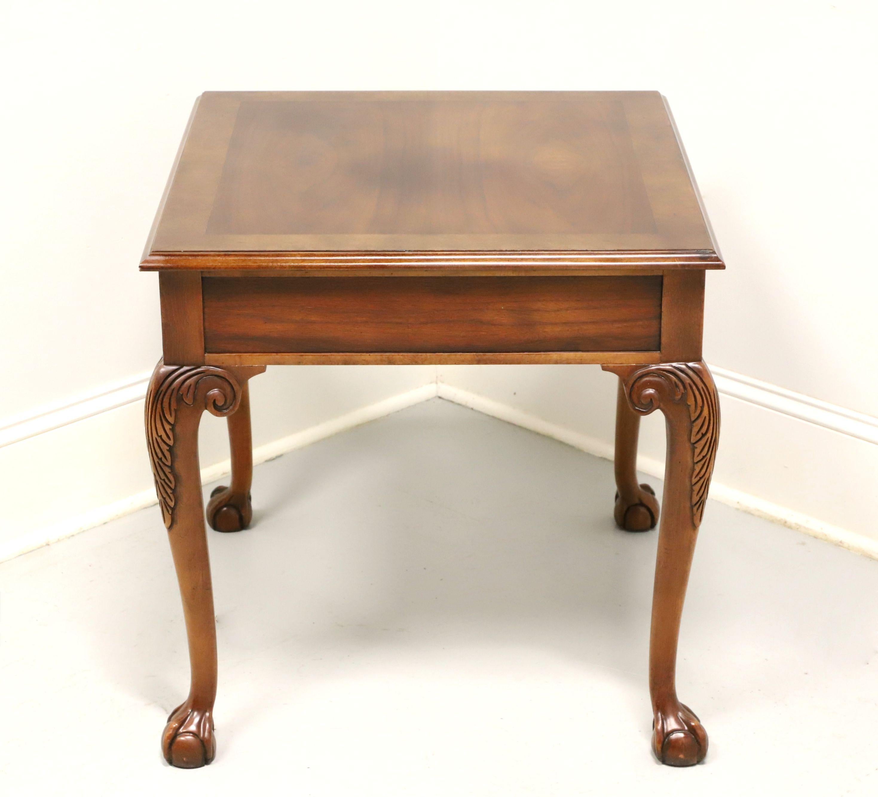BAKER Burl Walnut Banded Chippendale Ball in Claw Side Table In Good Condition For Sale In Charlotte, NC