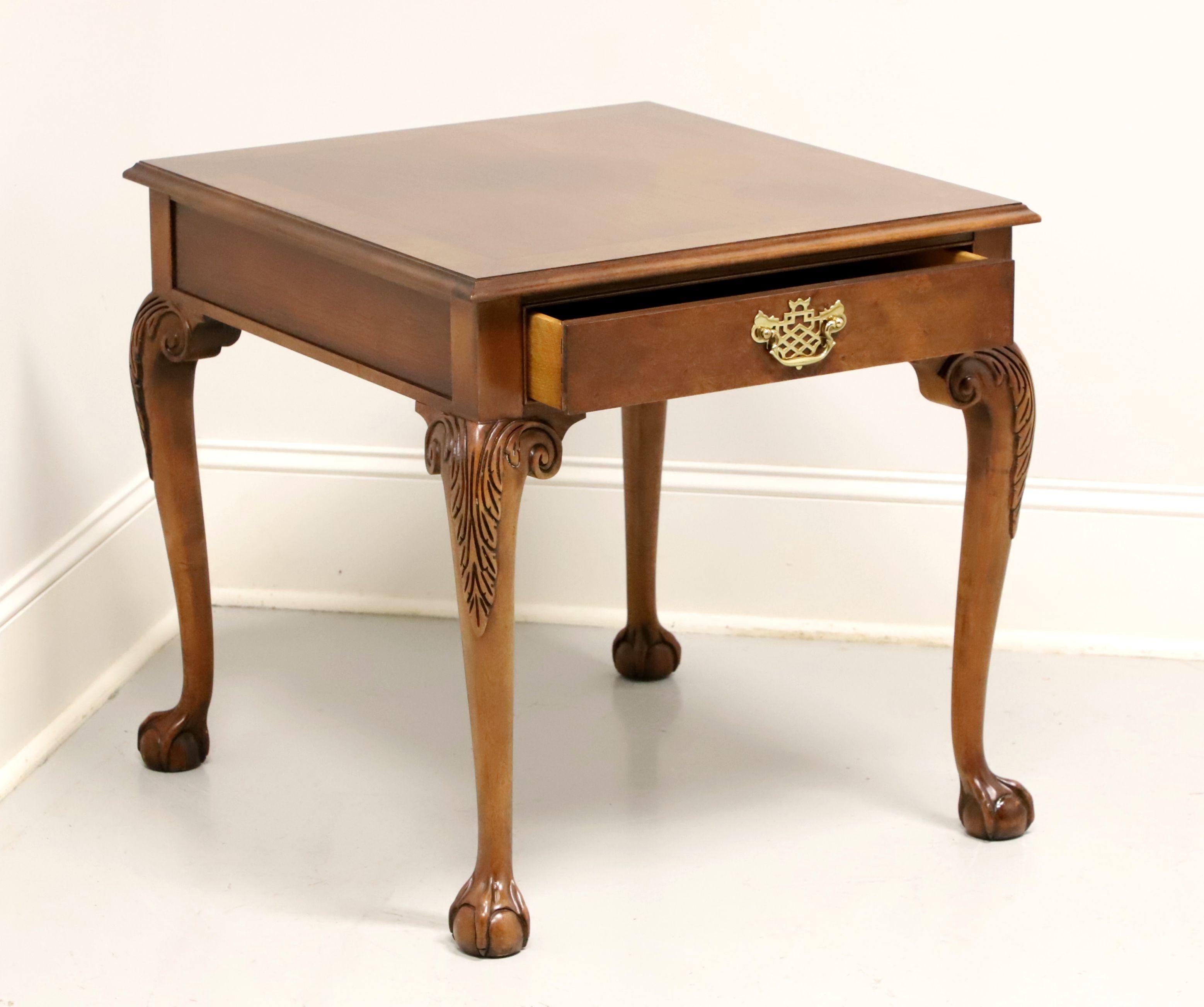 20th Century BAKER Burl Walnut Banded Chippendale Ball in Claw Side Table For Sale