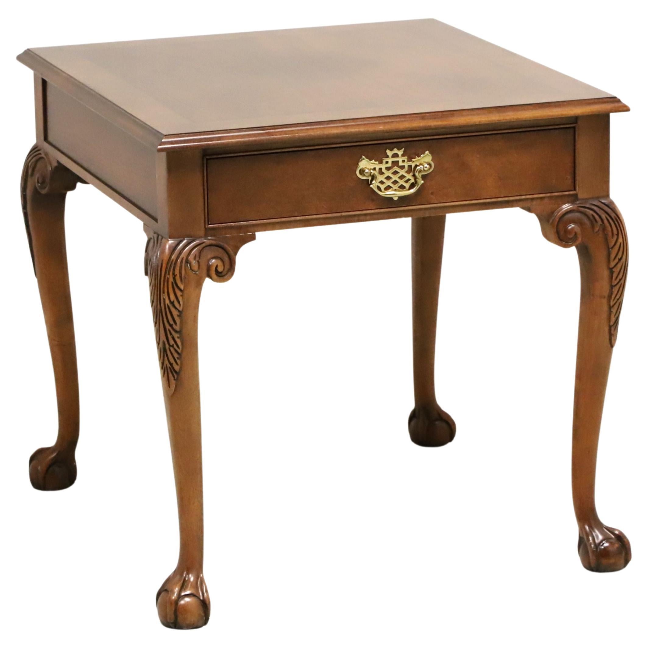 BAKER Burl Walnut Banded Chippendale Ball in Claw Side Table For Sale