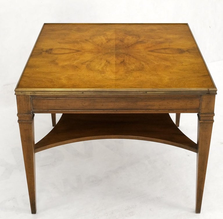 Baker Burl Walnut Square Brass Gallery Top Drawer Side Lamp Table Night