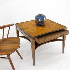 Baker Burl Walnut Square Brass Gallery Top Drawer Side Lamp Table Night Stand