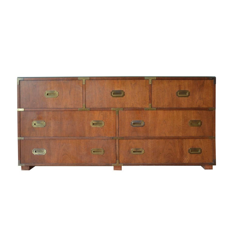 Baker Campaign Long Dresser / Chest of Drawers at 1stDibs