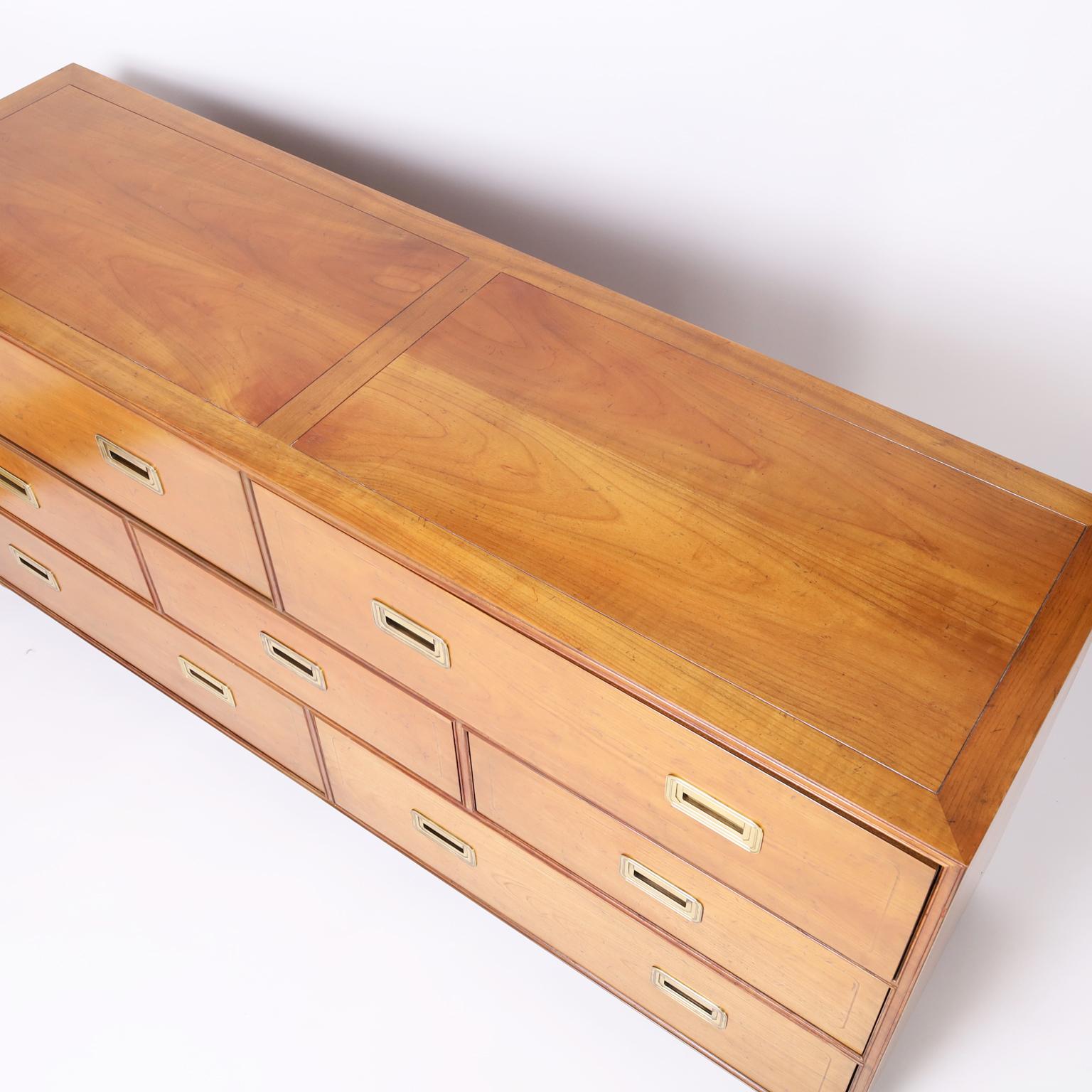 Polished Baker Campaign Style Chest of Drawers 