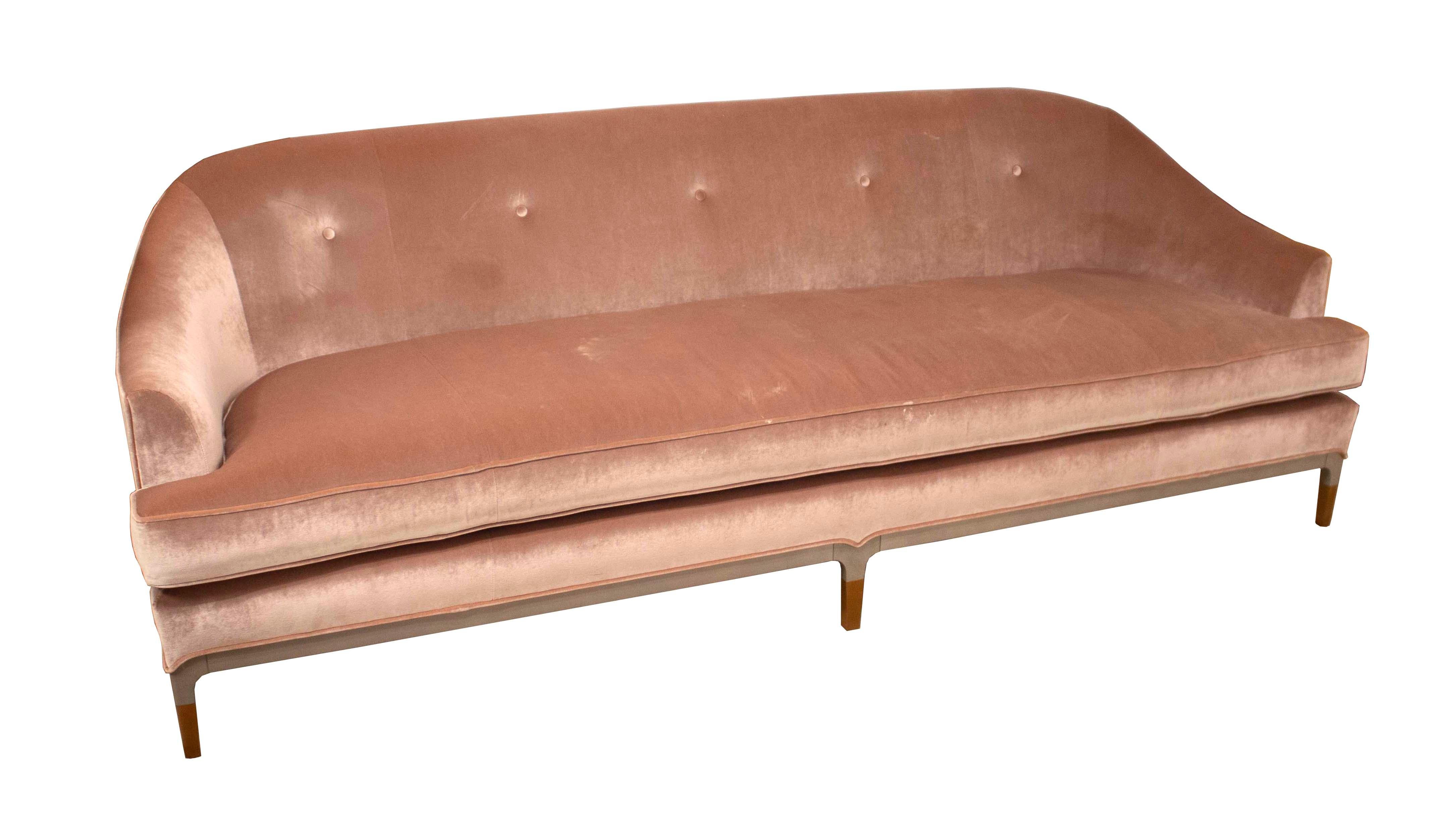 Baker Carnelian by Jean-Louis Denoit Velvet Sofa 3-Seat Sofa Vintage Inspired In Good Condition In Keego Harbor, MI
