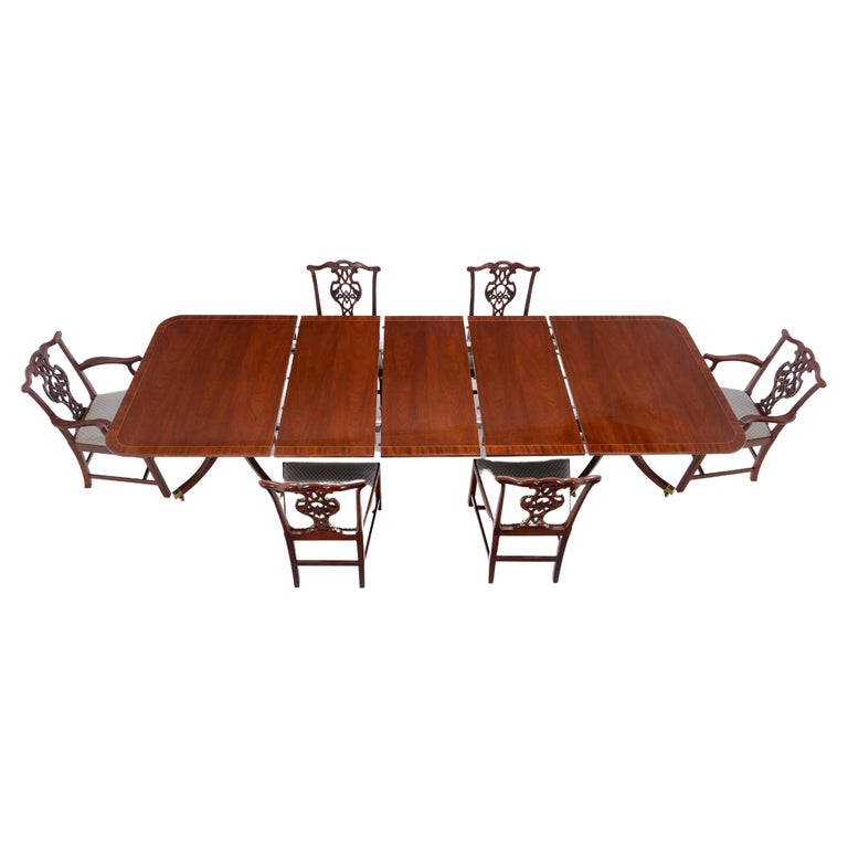 Baker Charleston Collection Mahogany Banded Dining Table 6 Chairs Set
