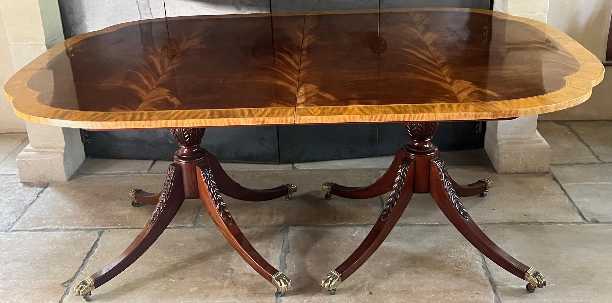 Baker Charleston Mahogany Double Pedestal Table & Two Leaves, c. 1980's 3