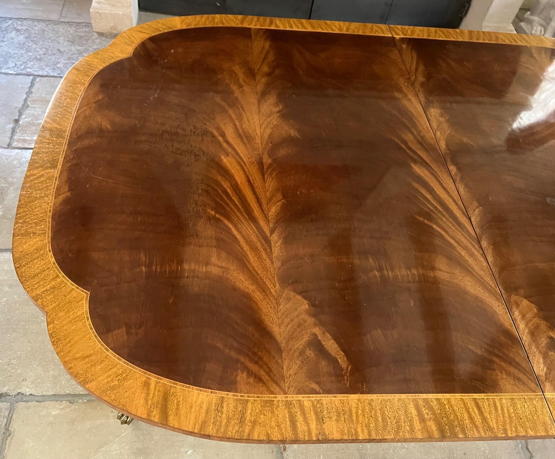Baker Charleston Mahogany Double Pedestal Table & Two Leaves, c. 1980's 4