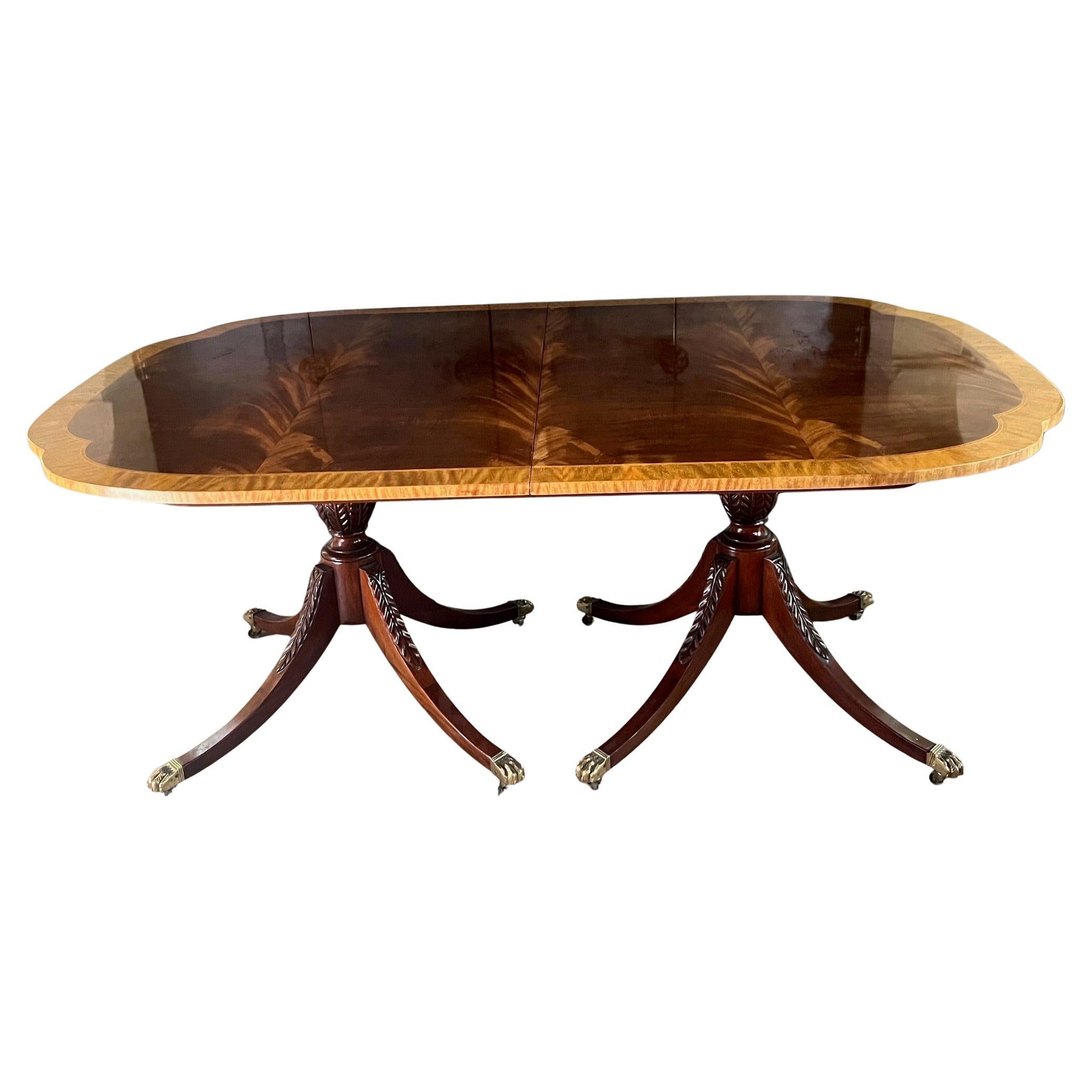 American Baker Charleston Mahogany Double Pedestal Table & Two Leaves, c. 1980's