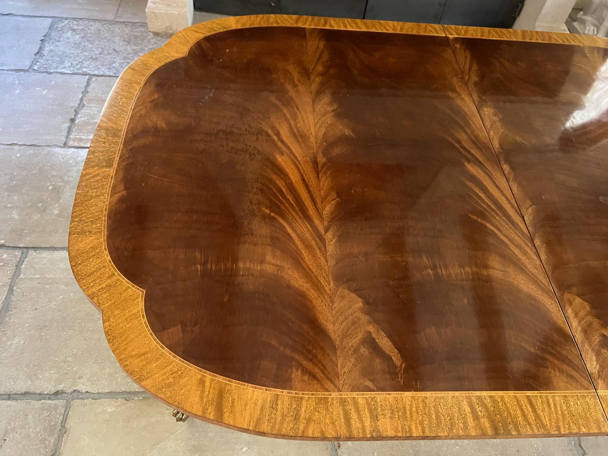 Carved Baker Charleston Mahogany Double Pedestal Table & Two Leaves, c. 1980's