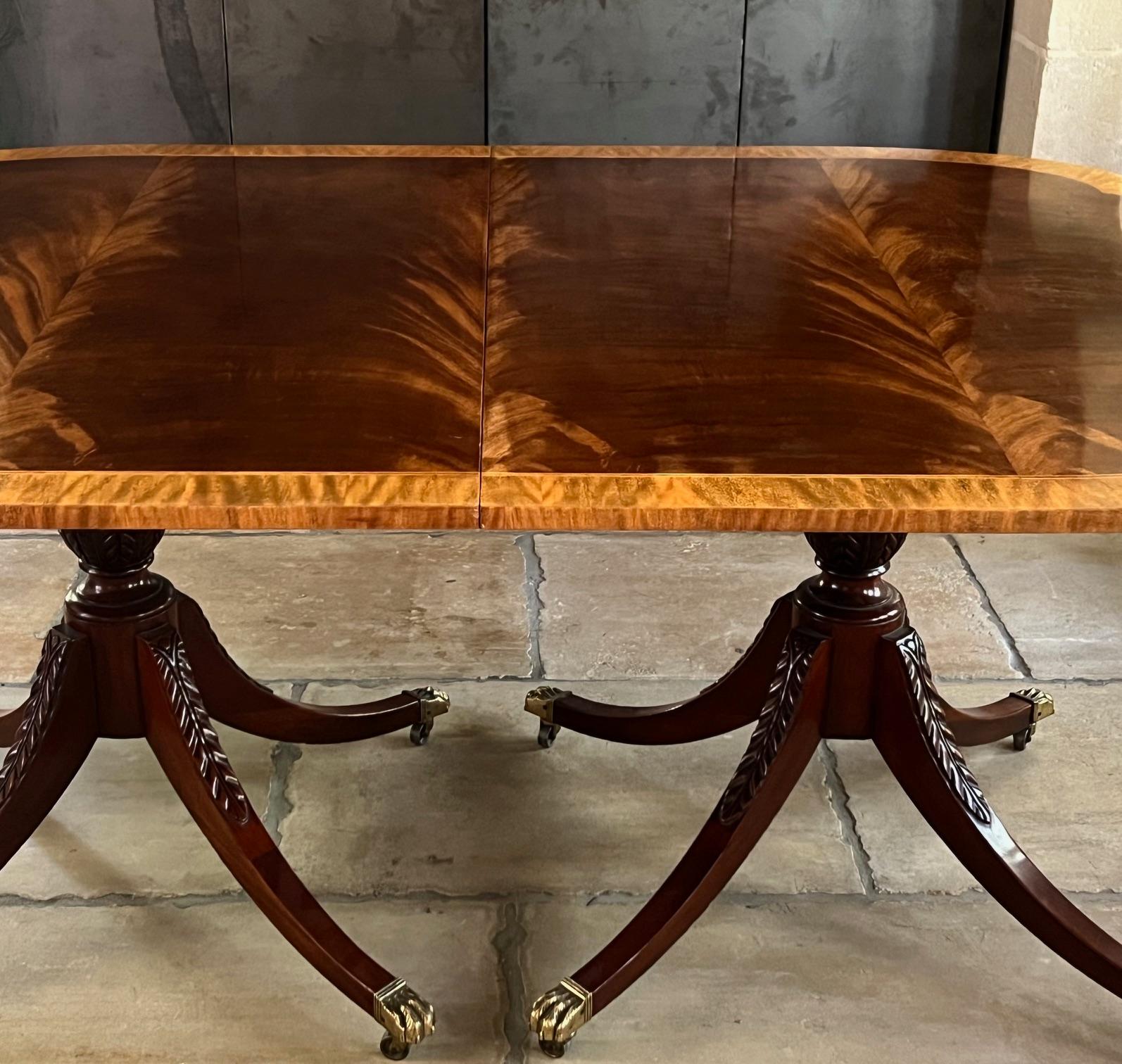 Late 20th Century Baker Charleston Mahogany Double Pedestal Table & Two Leaves, c. 1980's