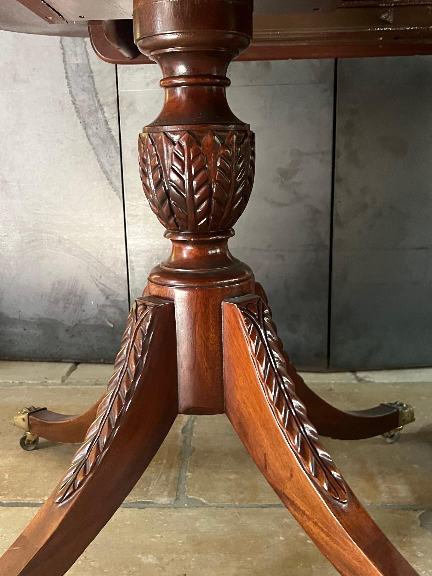 Baker Charleston Mahogany Double Pedestal Table & Two Leaves, c. 1980's 2