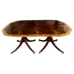 Baker Charleston Mahogany Double Pedestal Table & Two Leaves, c. 1980's