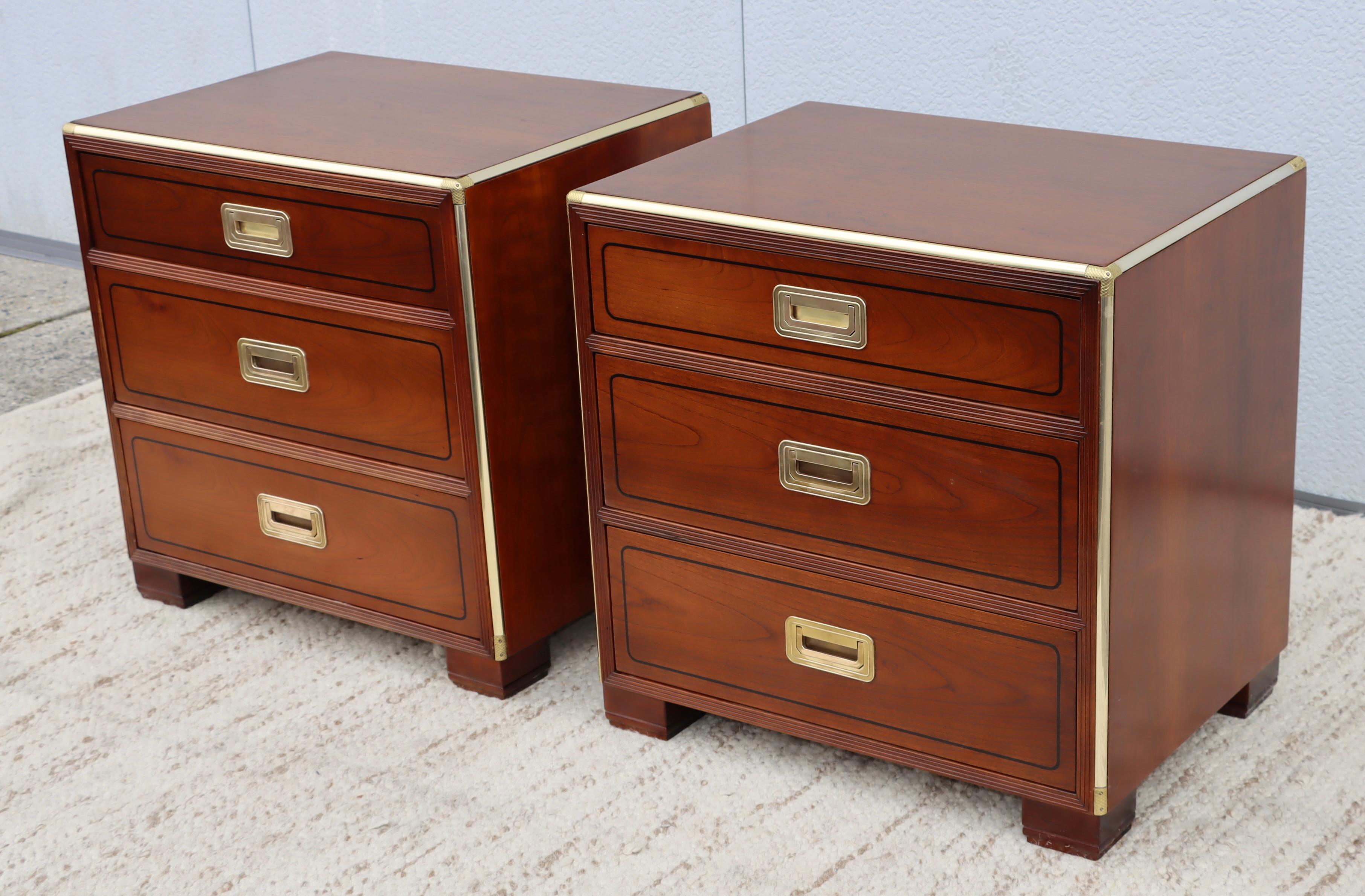 Baker Cherrywood and Brass 3 Drawer Night Stands For Sale 4