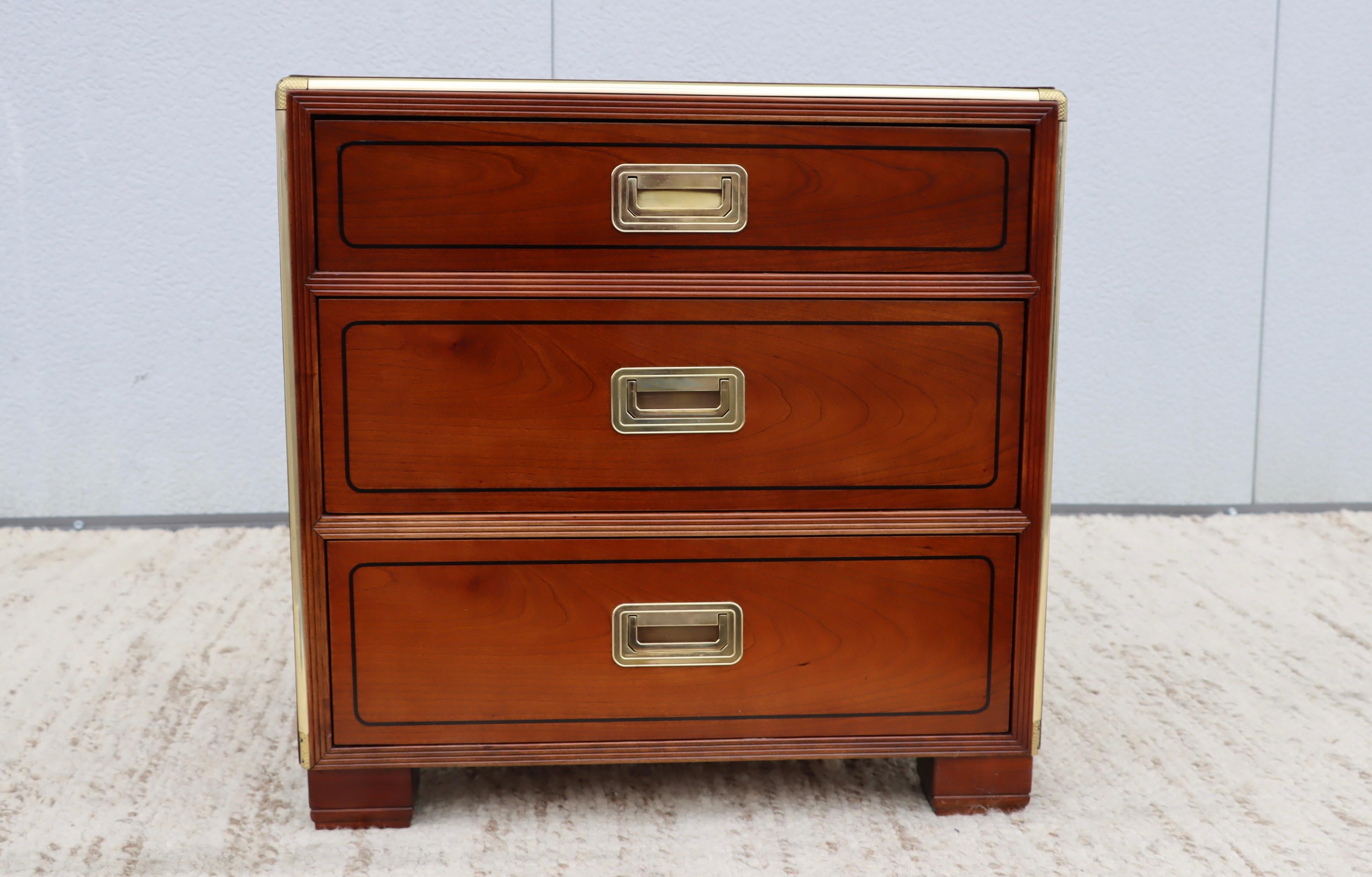 Baker Cherrywood and Brass 3 Drawer Night Stands For Sale 6